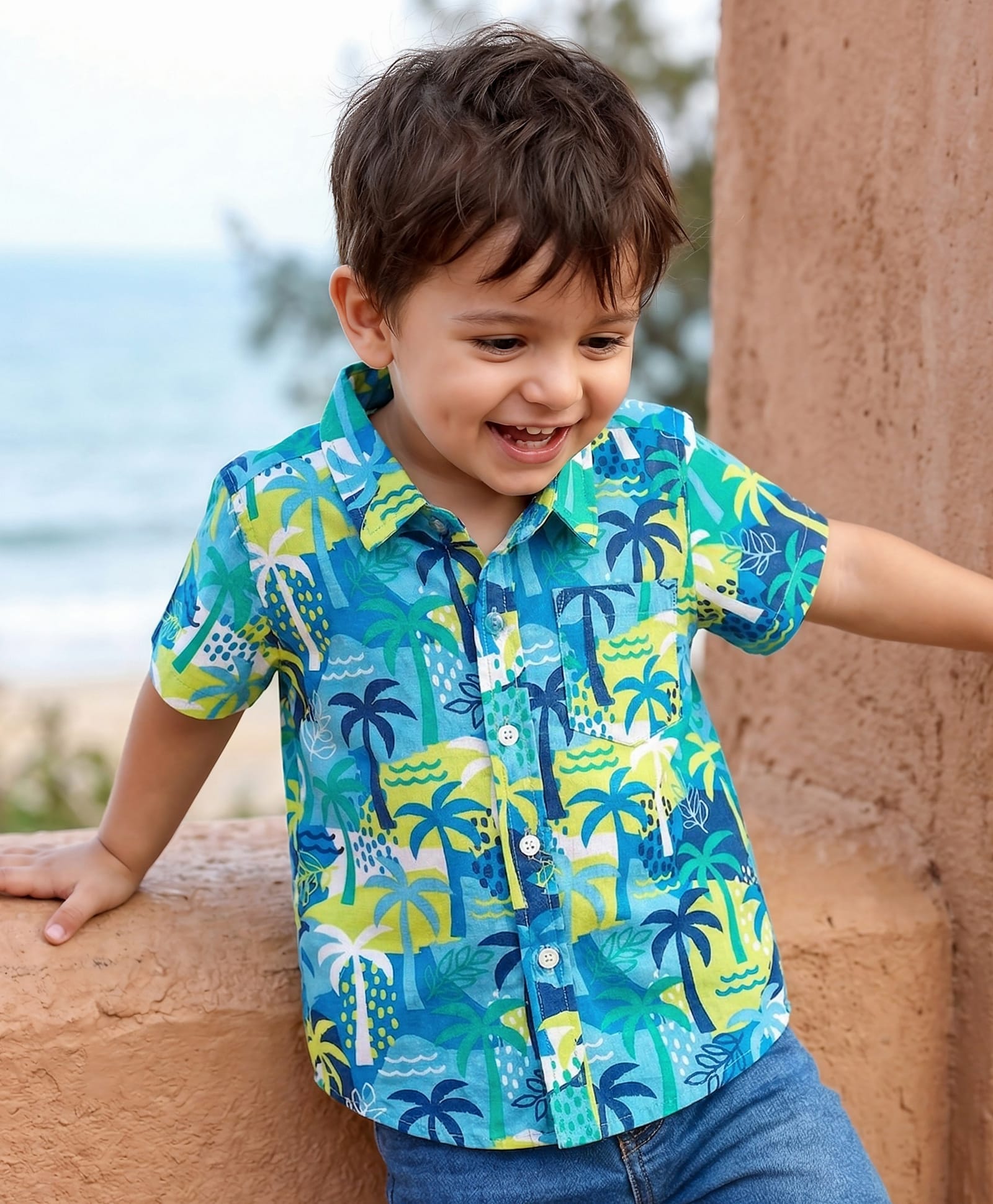Babyhug Cotton Woven Half Sleeves Shirt With Tropical Tree Print - Multicolour-image-21