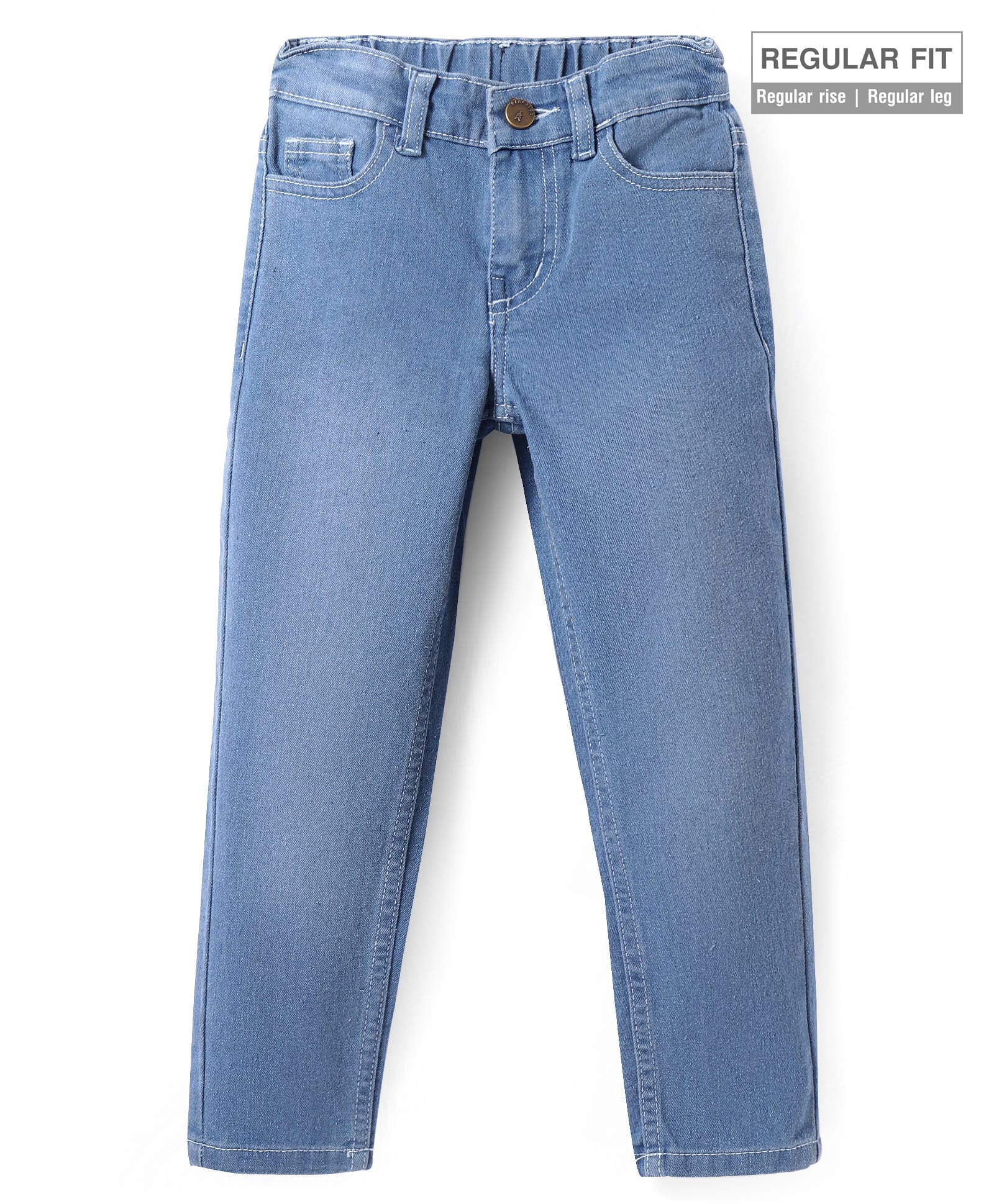 Pine Kids Woven Full Length Solid Washed Denim Jeans - Light Blue-picture-27