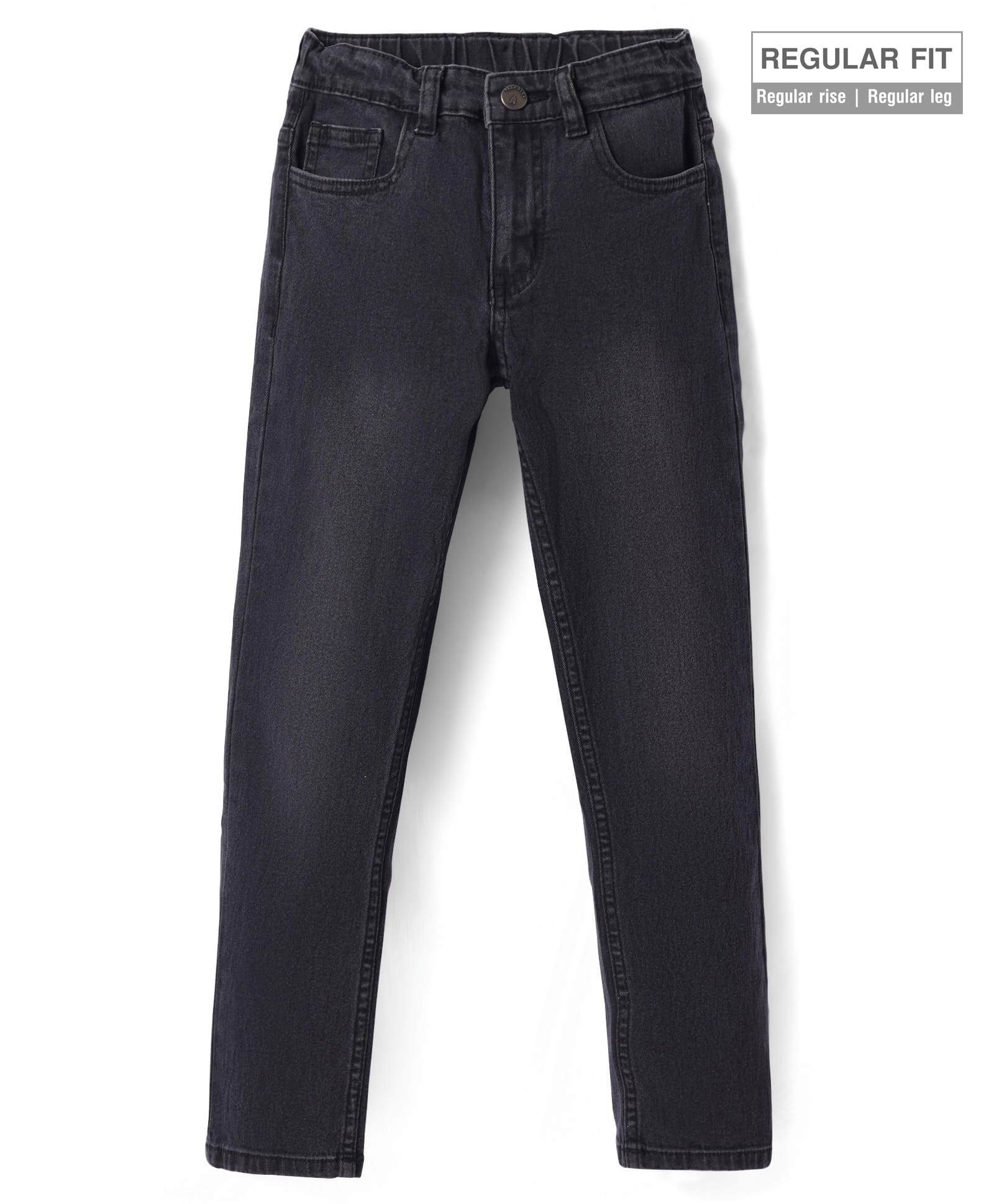 Pine Kids Woven Full Length Solid Washed Denim Jeans - Black-picture-27