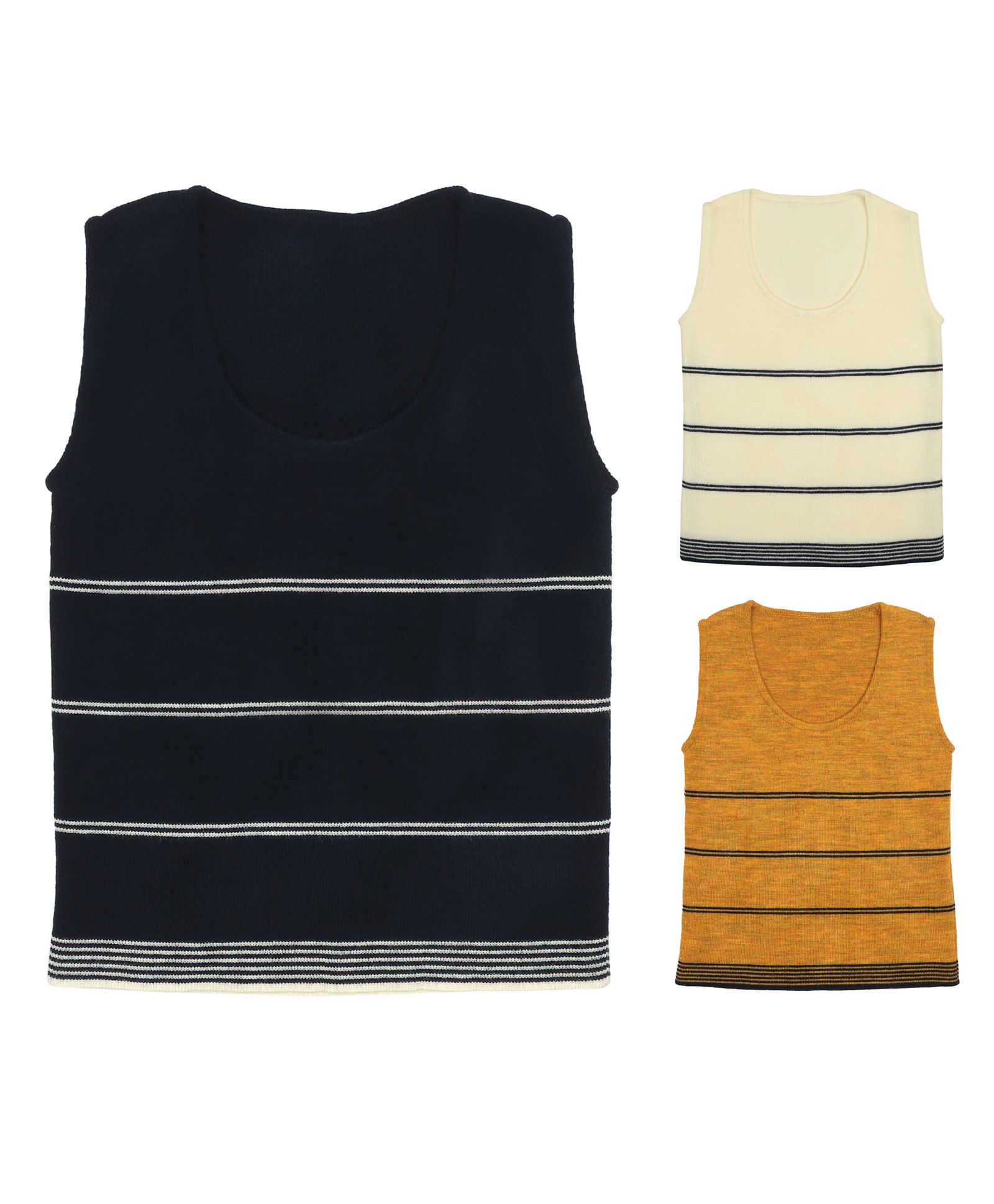 Elefantino Pack Of 3 Sleeveless Striped Sweater Vests - White Black & Mustard-picture-13