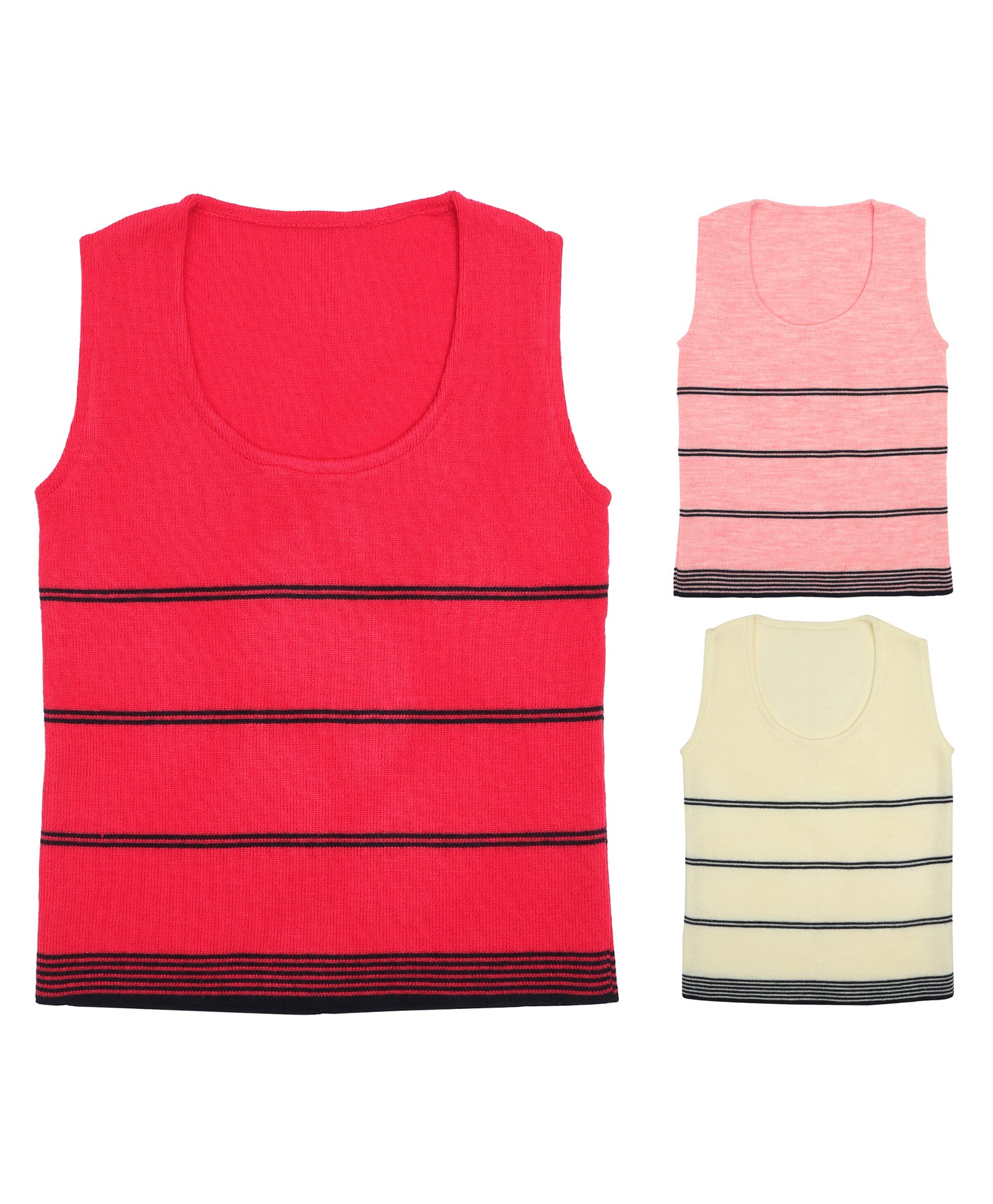 Elefantino Pack Of 3 Sleeveless Striped Sweater Vests - White Pink & Red-image-13