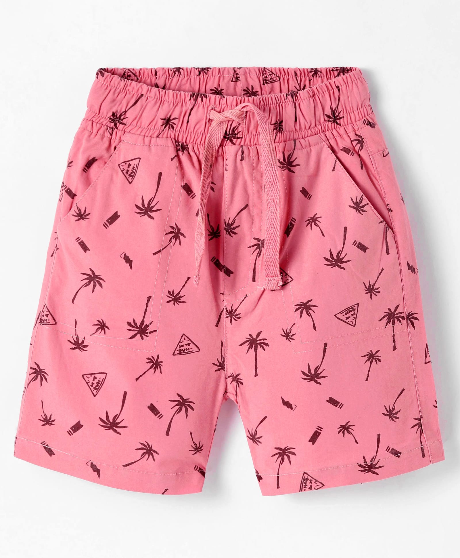 CUCUMBER Cotton Woven Above Knee Length Shorts with Tree Prints - Pink-image-24