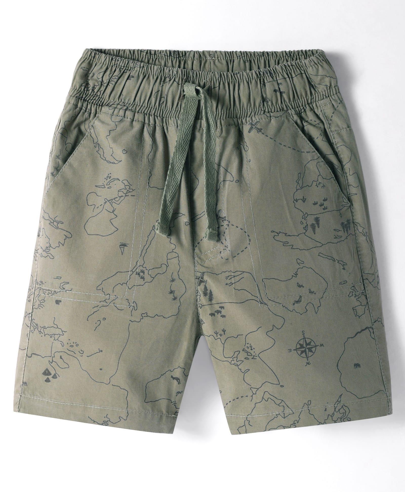 CUCUMBER Cotton Woven Above Knee Length Shorts with Prints - Olive Green-picture-35