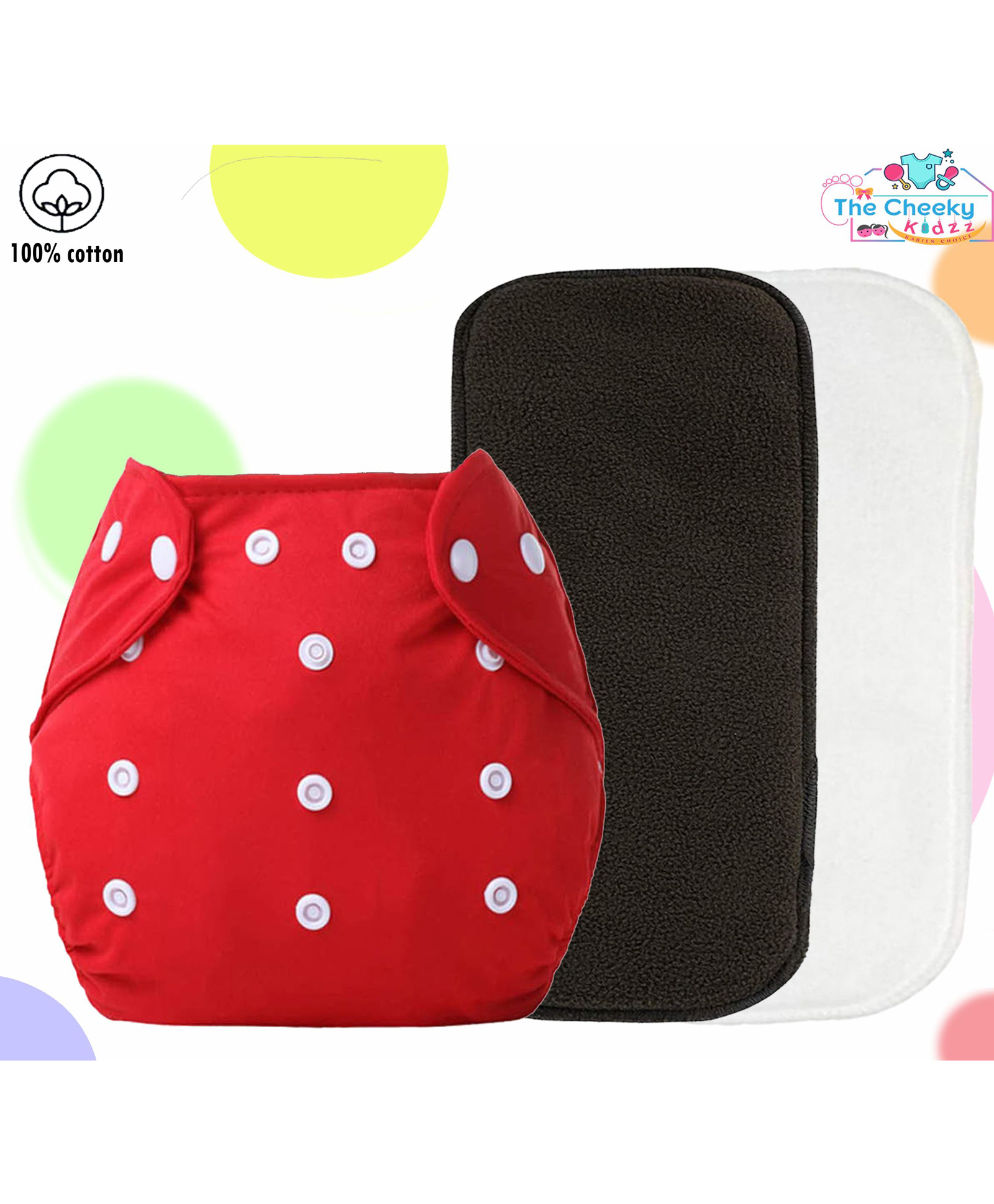 The Cheeky Kidzz Baby Reusable Cloth Diaper Adjustable Diaper Nappies & 2 Bamboo Microfiber Inserts (Red)-image-30