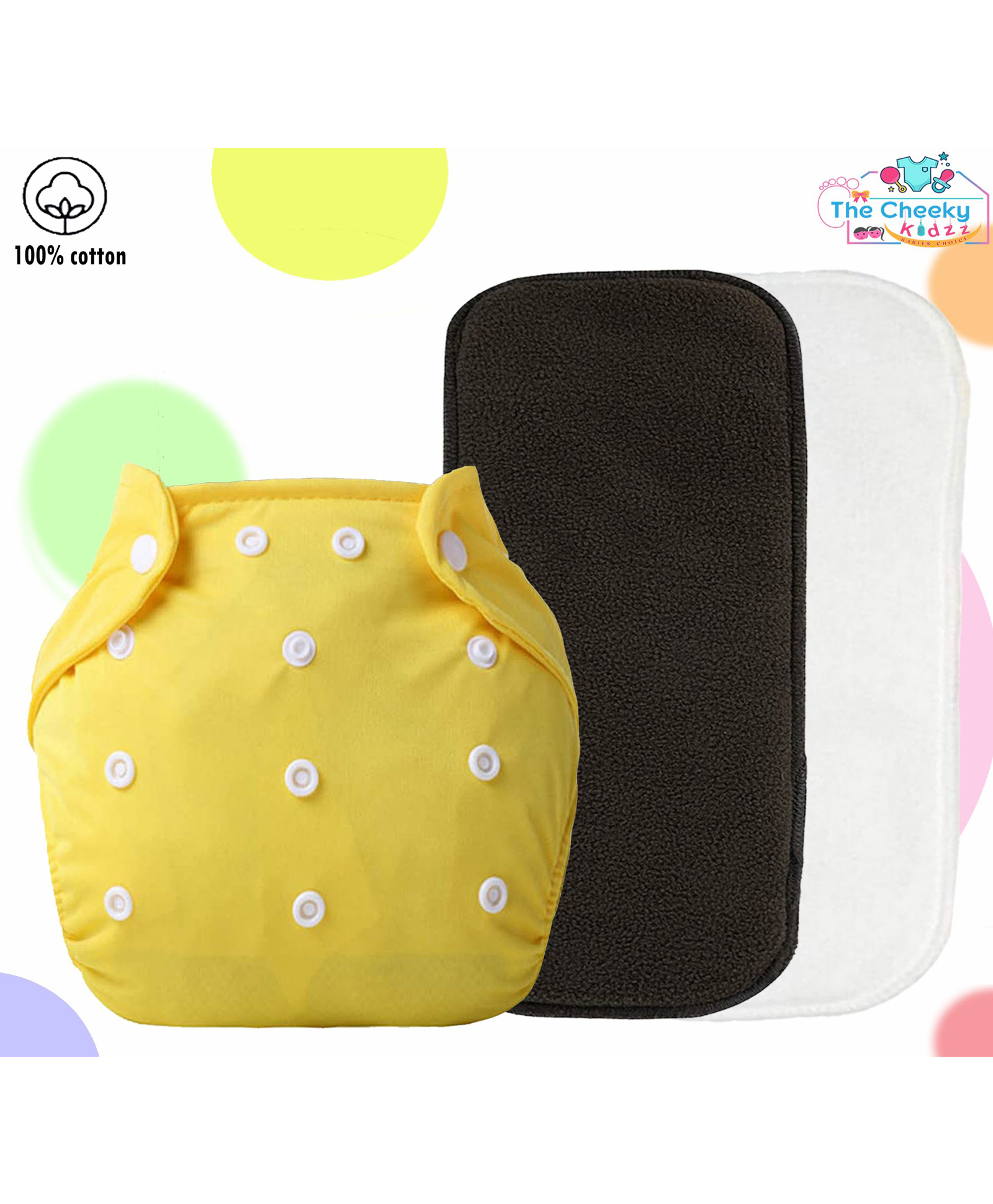 The Cheeky Kidzz Baby Reusable Cloth Diaper Adjustable Diaper Nappies & 2 Bamboo Microfiber Inserts (Yellow)-image-29
