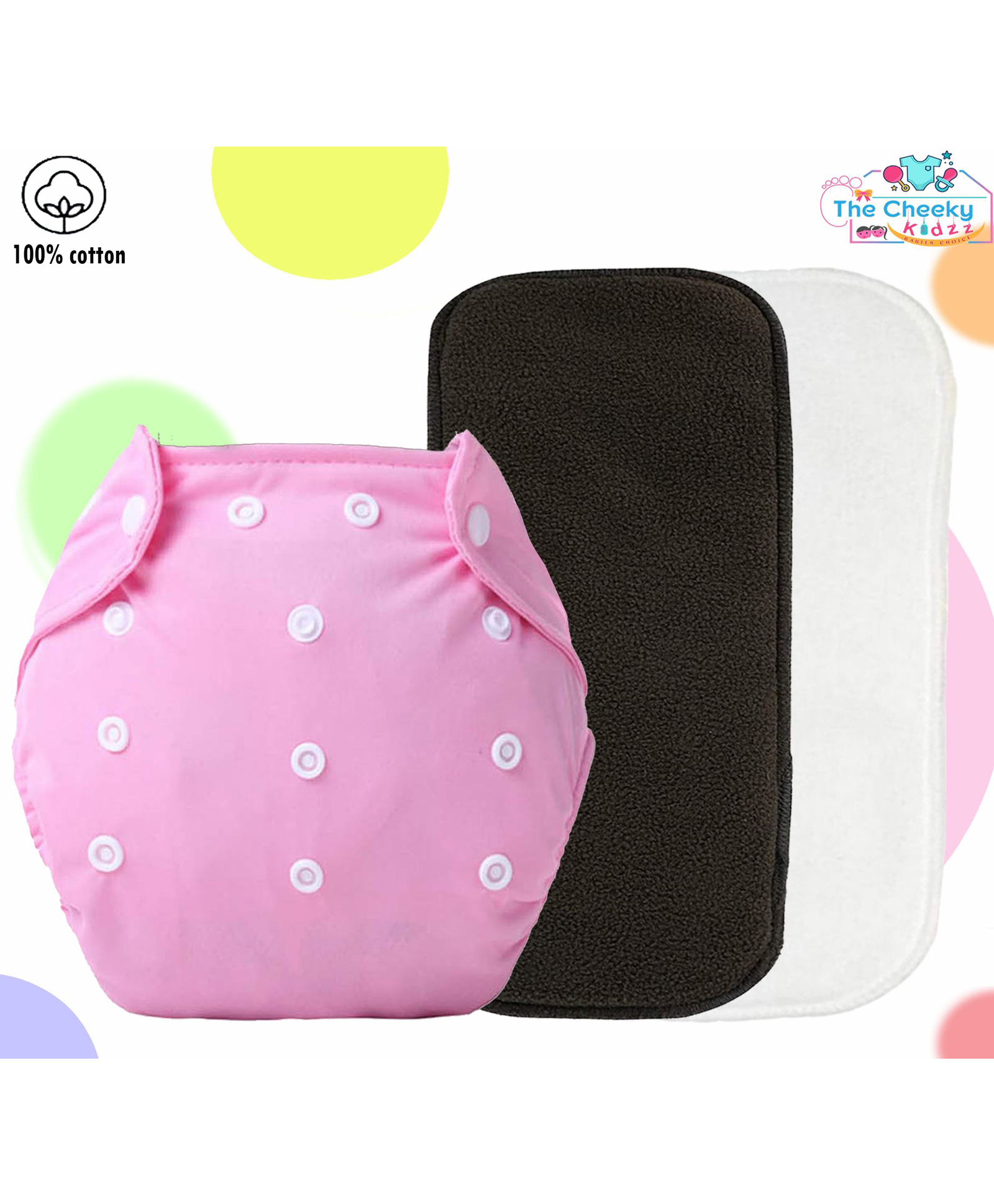 The Cheeky Kidzz Baby Reusable Cloth Diaper Adjustable Diaper Nappies & 2 Bamboo Microfiber Inserts (Pink)-image-12