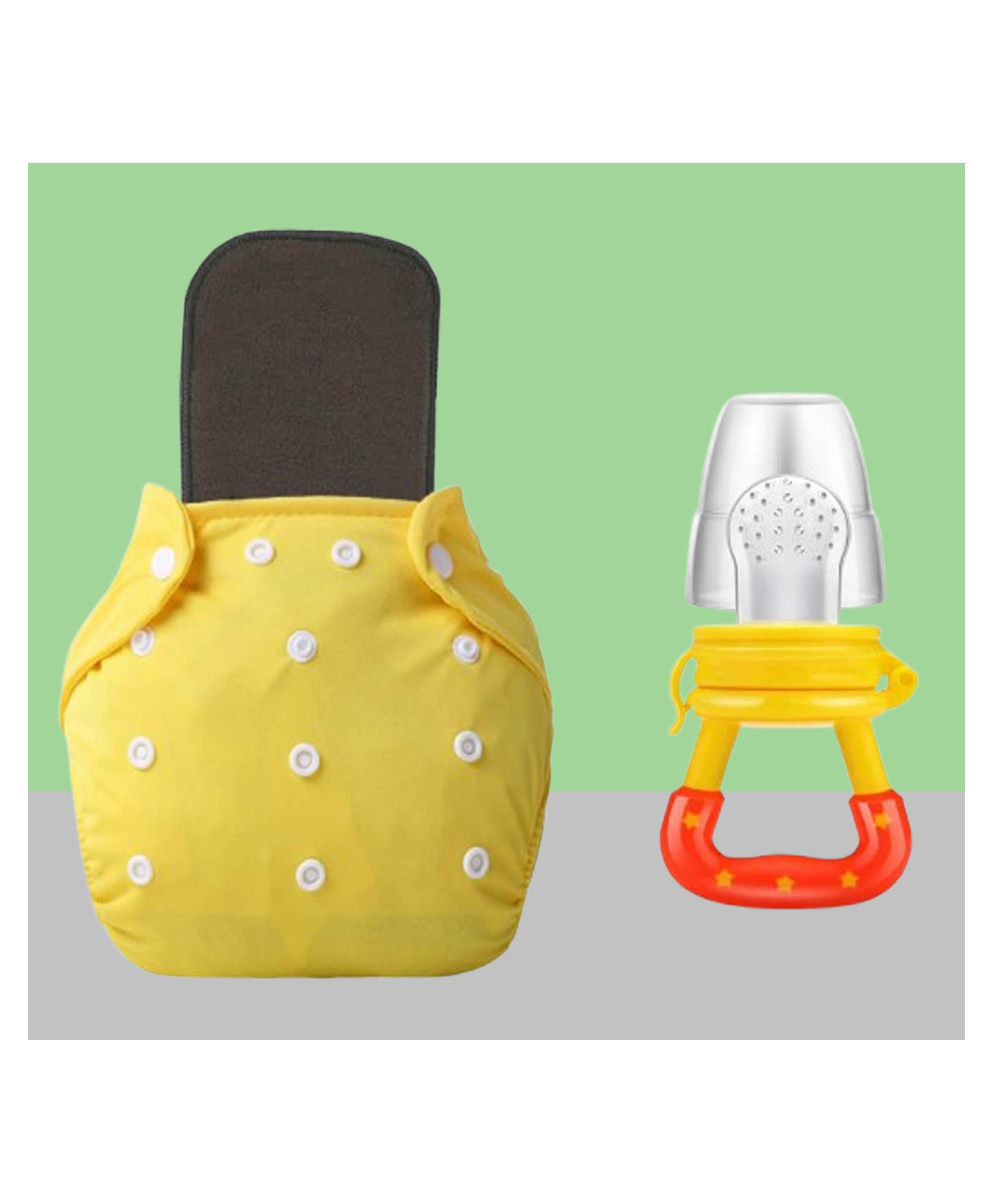The Cheeky Kidzz Baby Reusable Cloth Diaper Adjustable Diaper Nappies With 1 Microfiber Insert Pad & Fruit Nibbler (Yellow)-image-14