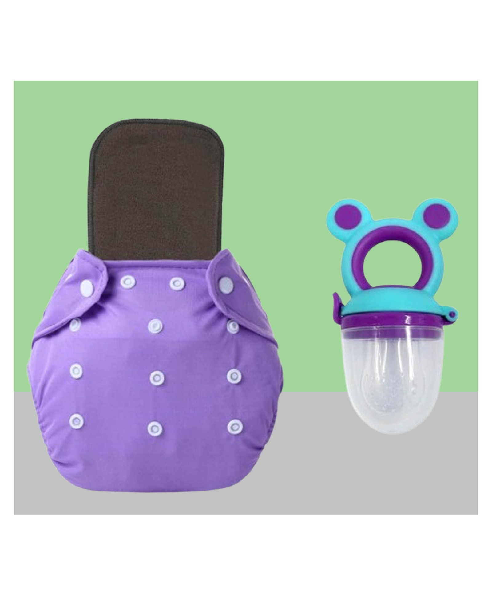 The Cheeky Kidzz Baby Reusable Cloth Diaper Adjustable Diaper Nappies With 1 Microfiber Insert Pad & Fruit Nibbler (Purple)-image-18