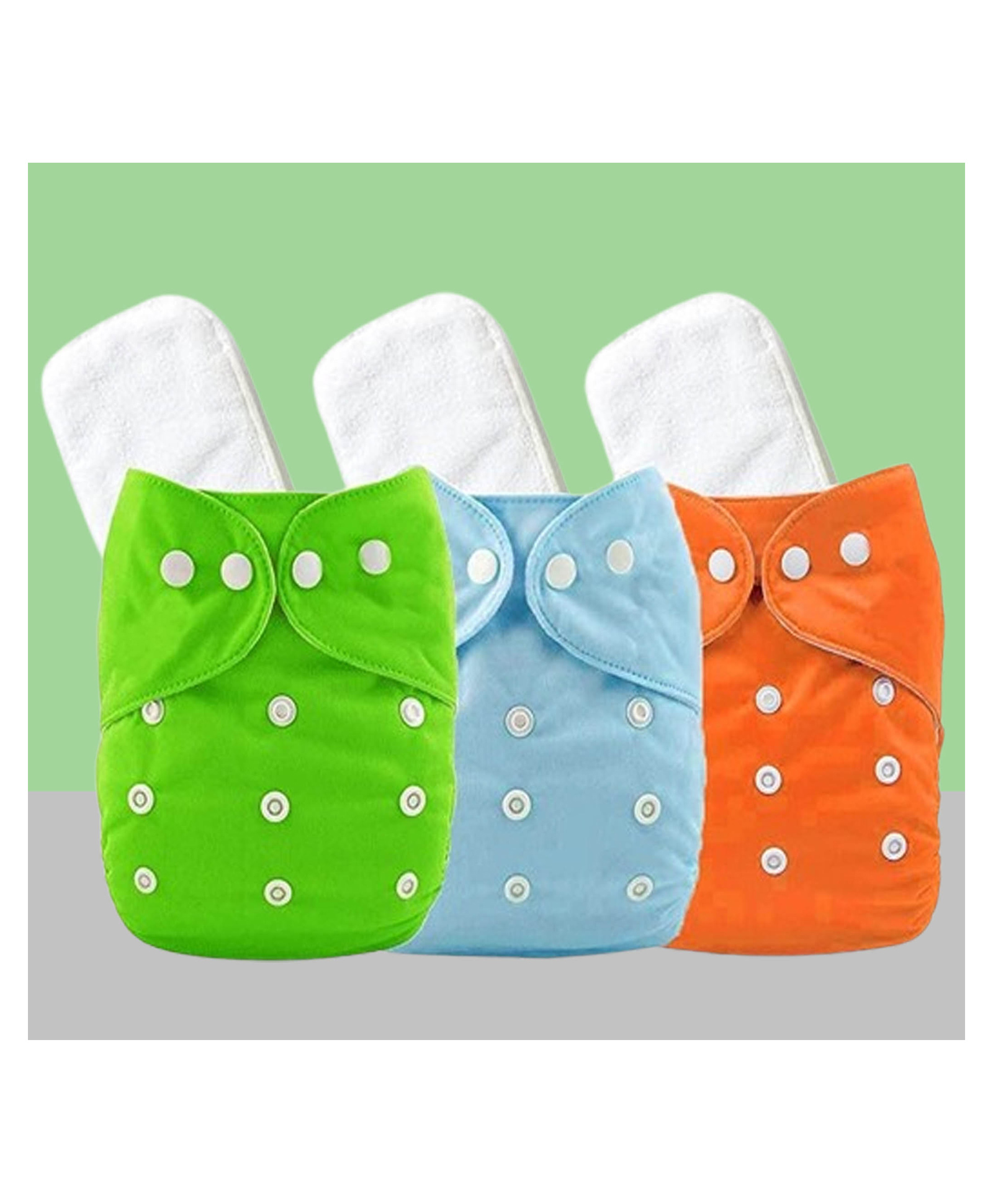 The Cheeky Kidzz Baby 3 Reusable Cloth Diaper Adjustable Diaper Nappies & 3 Bamboo Microfiber Inserts For (GRBLOR)-image-11