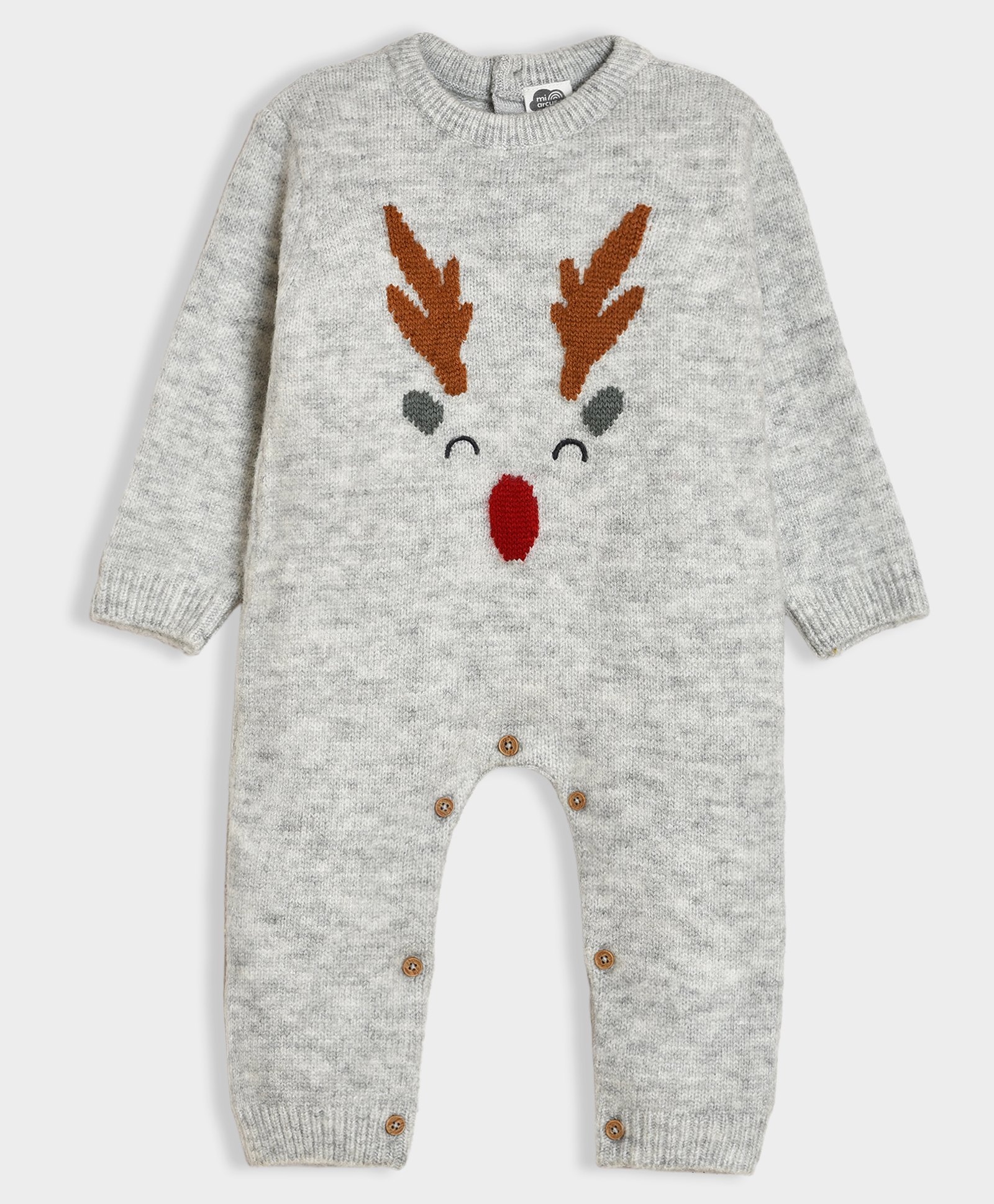 Mi Arcus Full Sleeves Reindeer Embroidered Romper - Grey-image-2