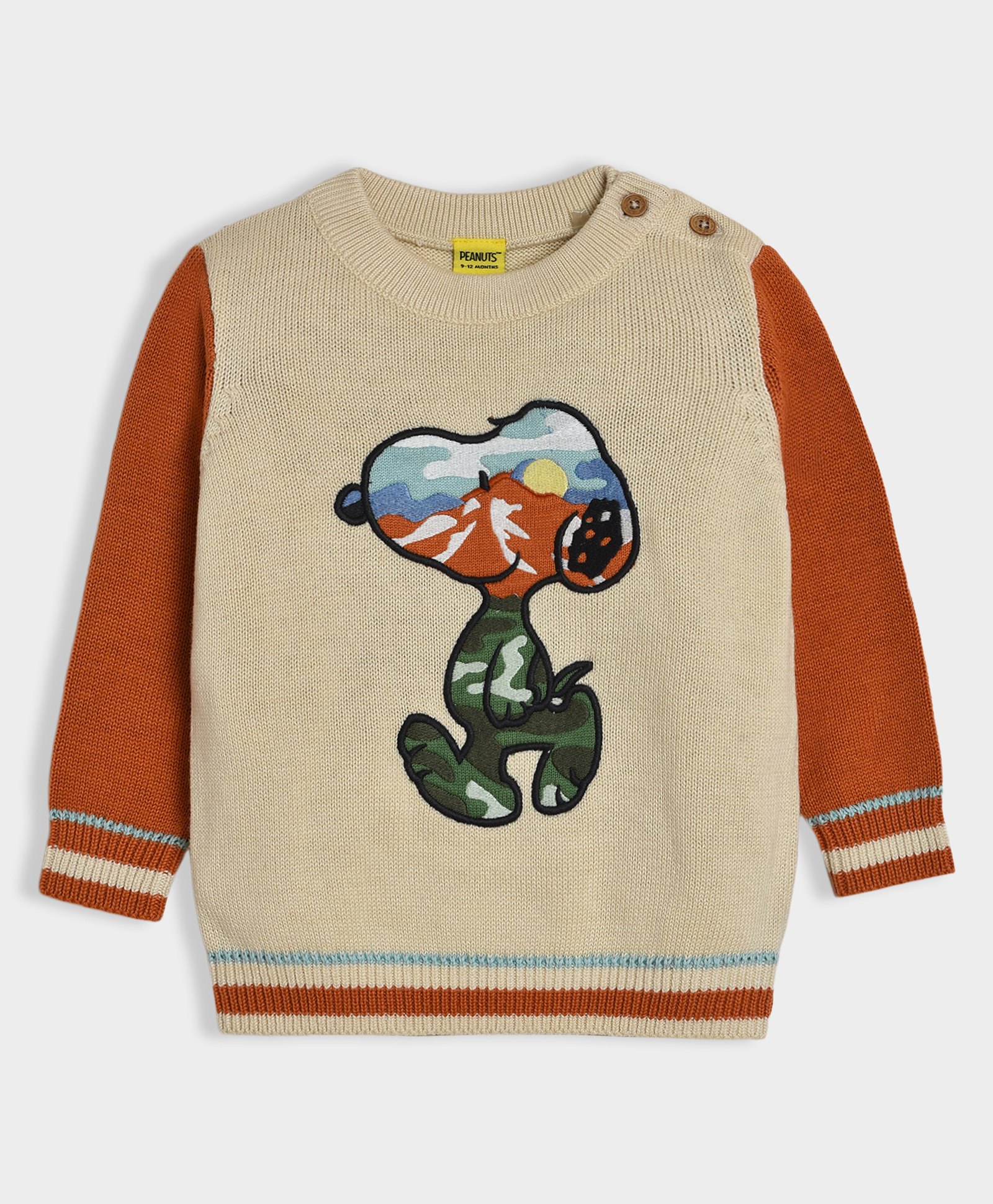 Mi Arcus Cotton Peanuts Featuring Full Sleeves Snoopy Embroidered Sweater - Cream-image-5