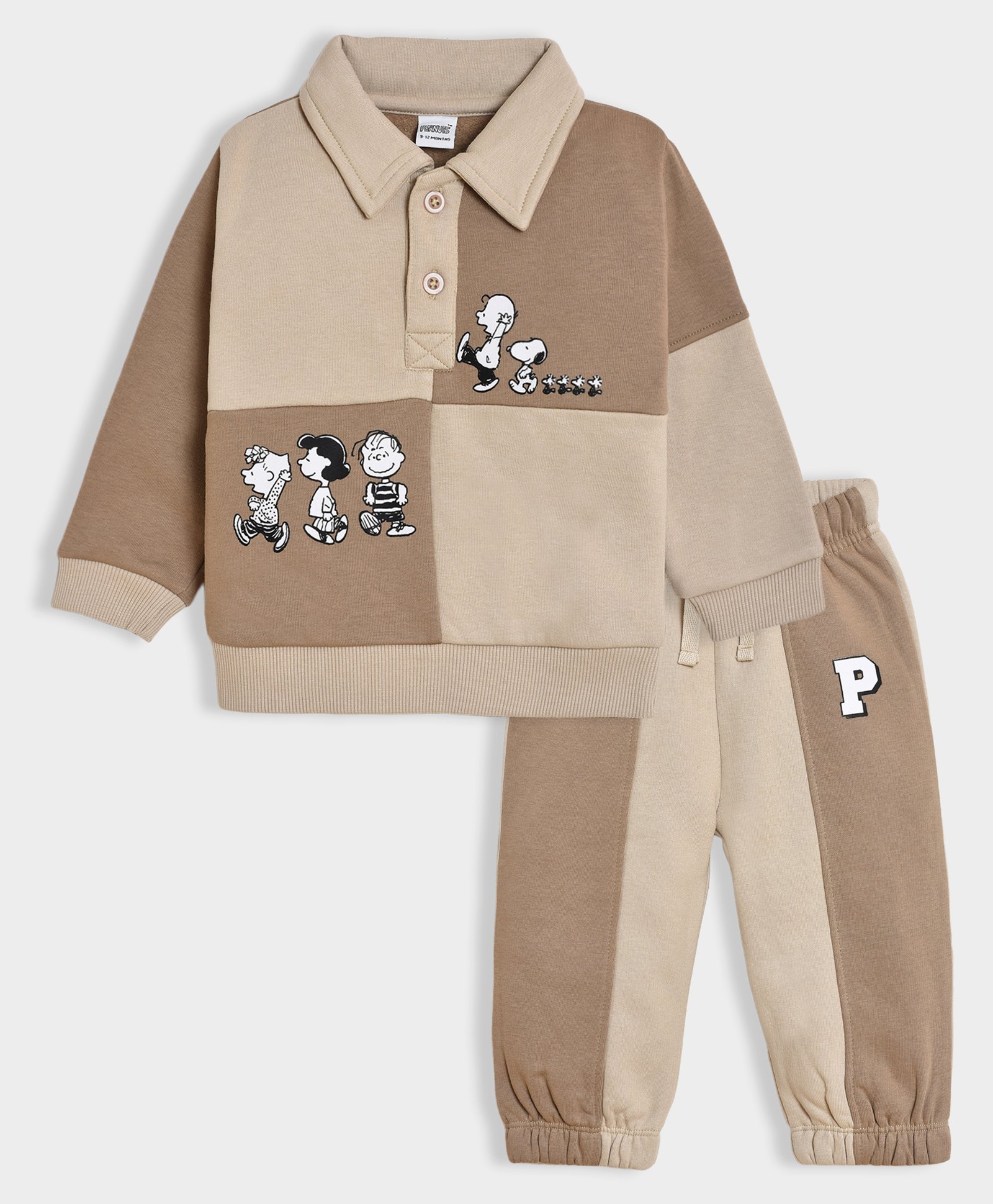 Mi Arcus Peanuts Featuring Full Sleeves Colour Blocked Snoopy Printed Sweatshirt & Joggers Set - Brown-picture-31
