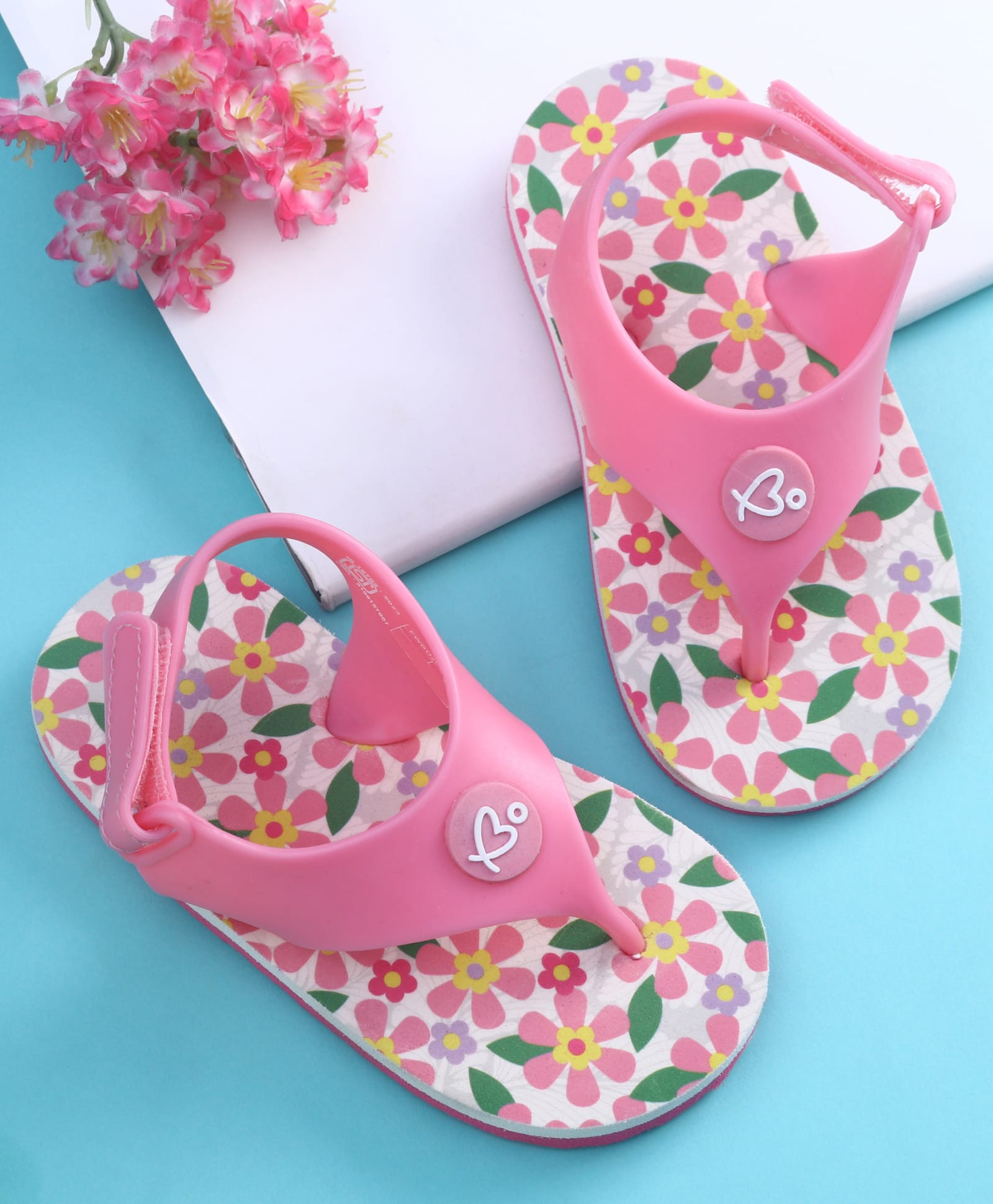 Babyoye Velcro Closure Floral Printed Flip Flops - Pink-image-18