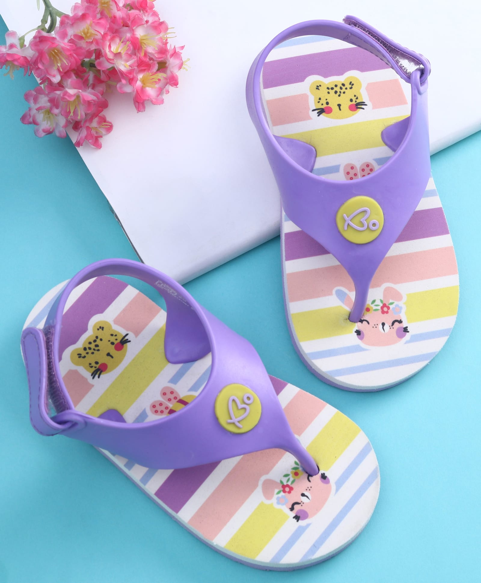 Babyoye Bunny Printed Flip Flops with Velcro Closure - Purple-image-17