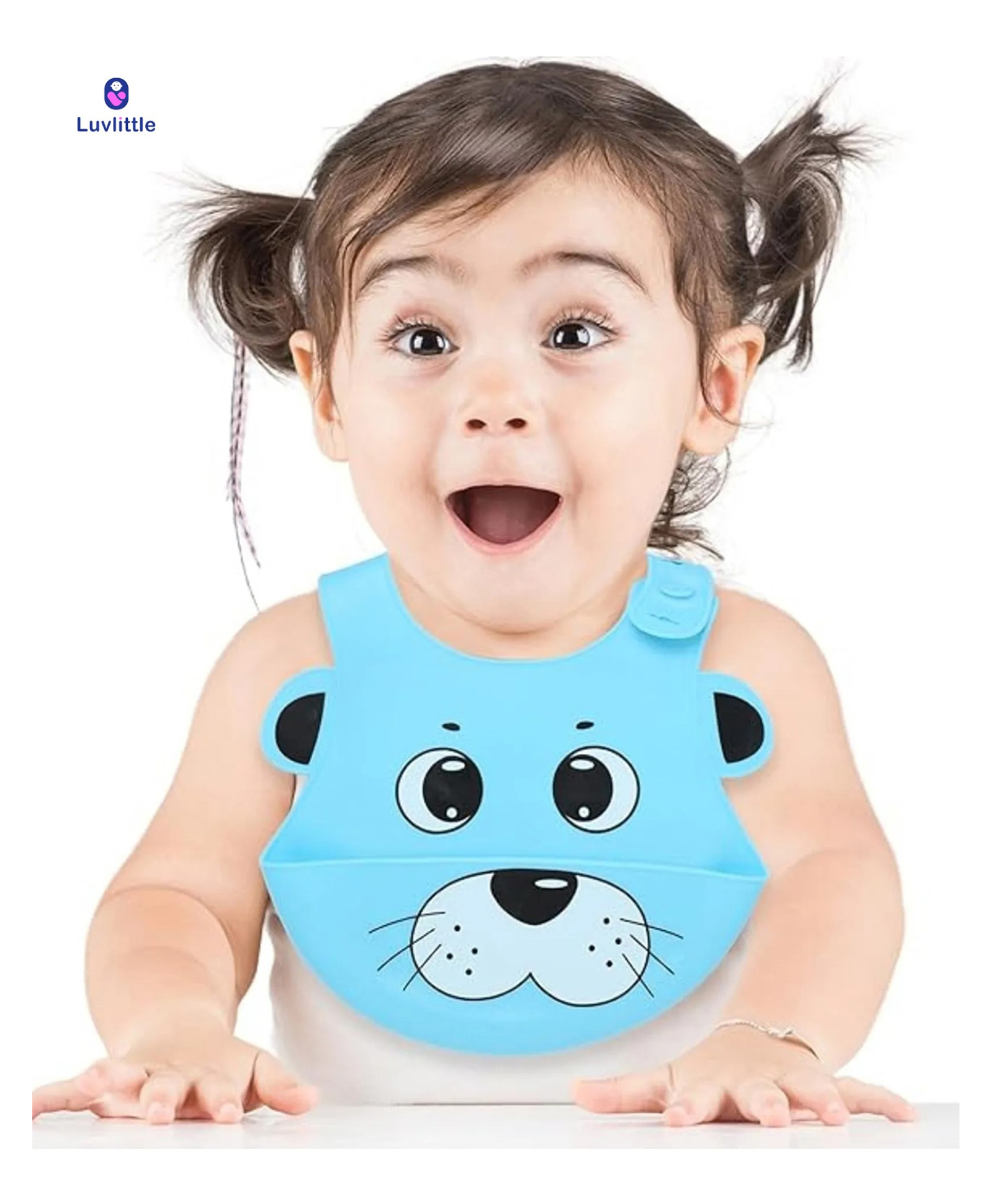 Luvlittle Waterproof Silicone Feeding Bib With Adjustable Strap - Blue-image-18