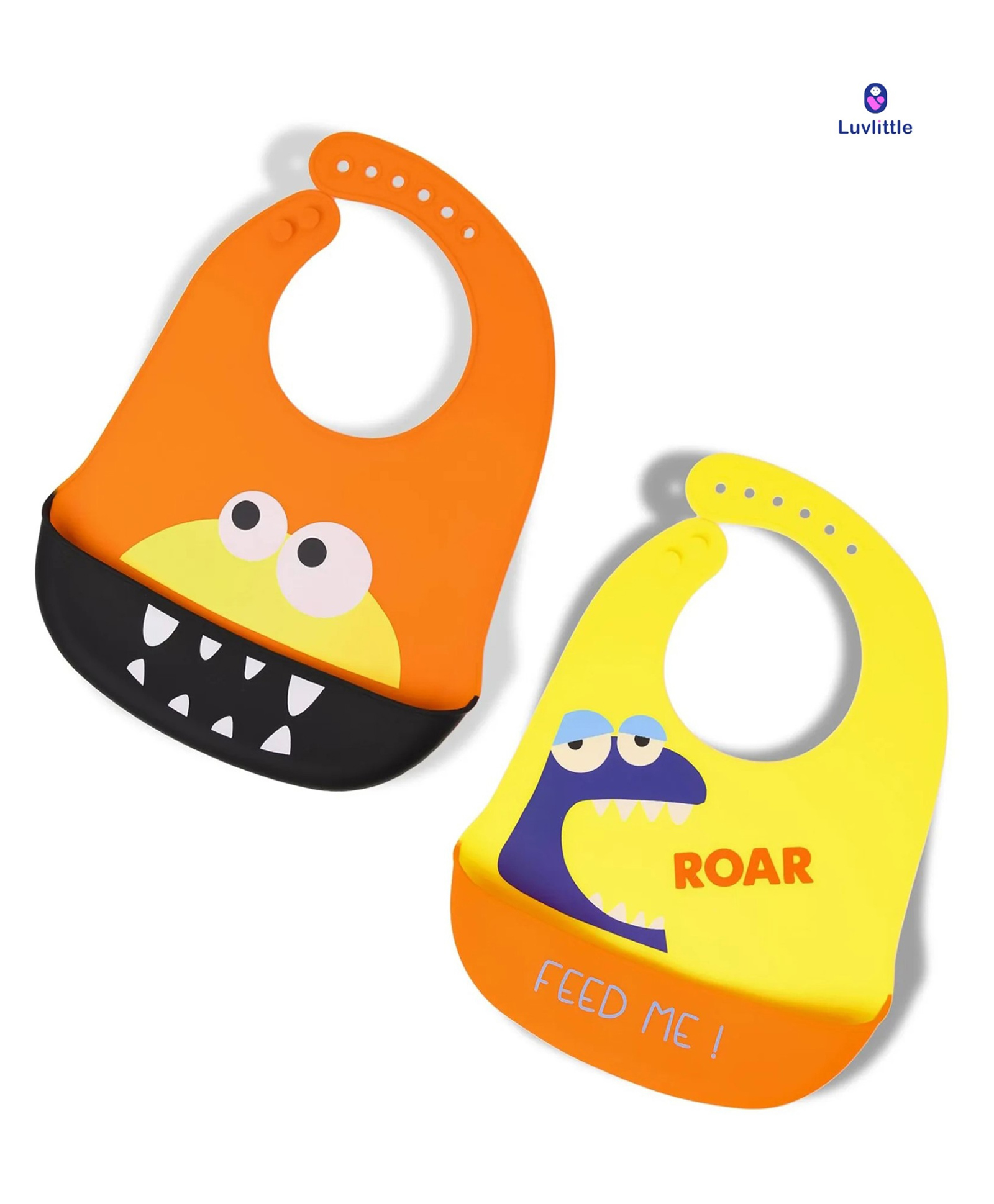 Luvlittle Silicone Waterproof Feeding Bibs With Adjustable Strap Pack of 2 - Yellow & Orange (Print May Vary)-image-32