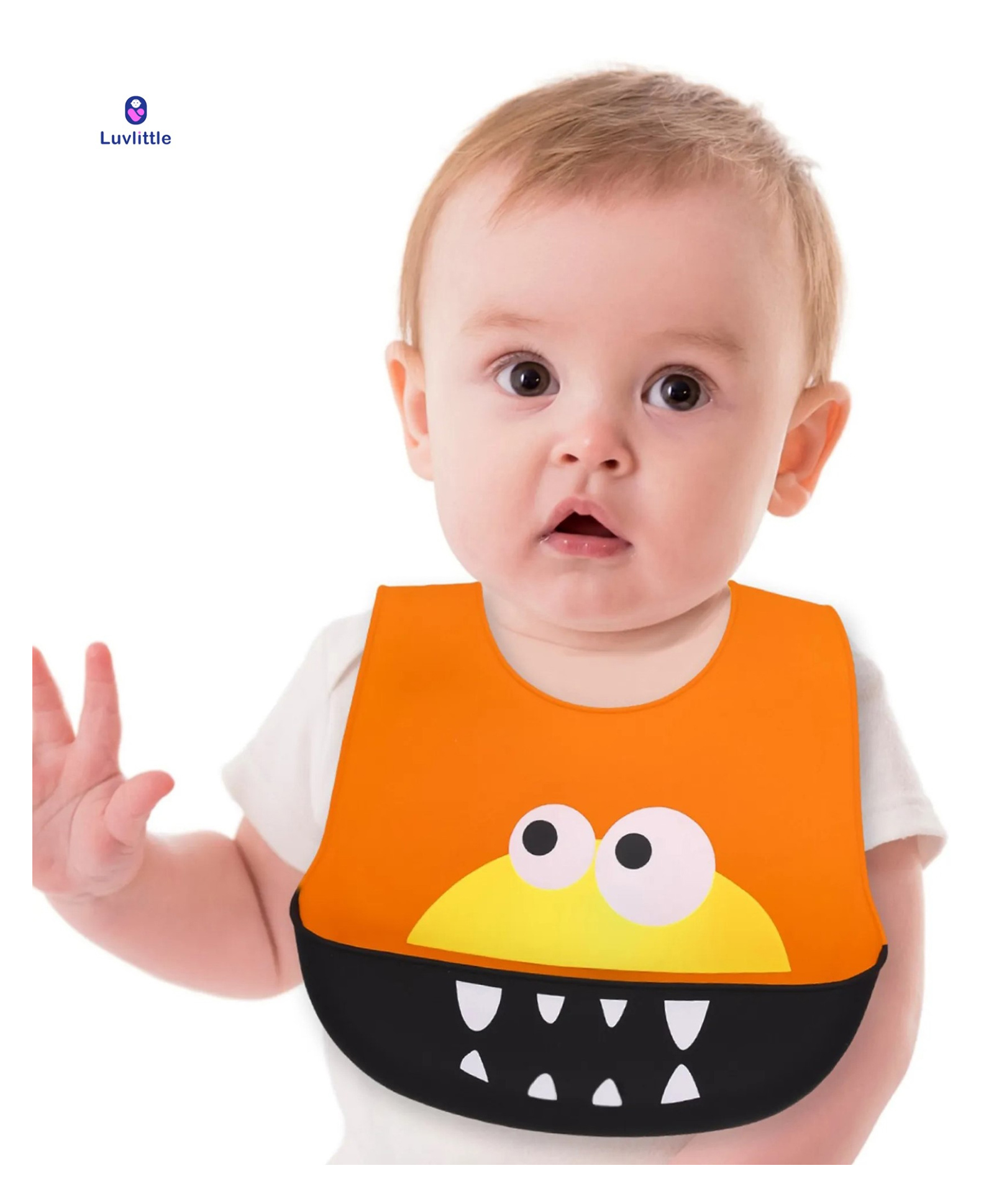 LuvLittle Silicone Waterproof Feeding Bib With Adjustable Strap -Orange (Print May Vary)-image-2