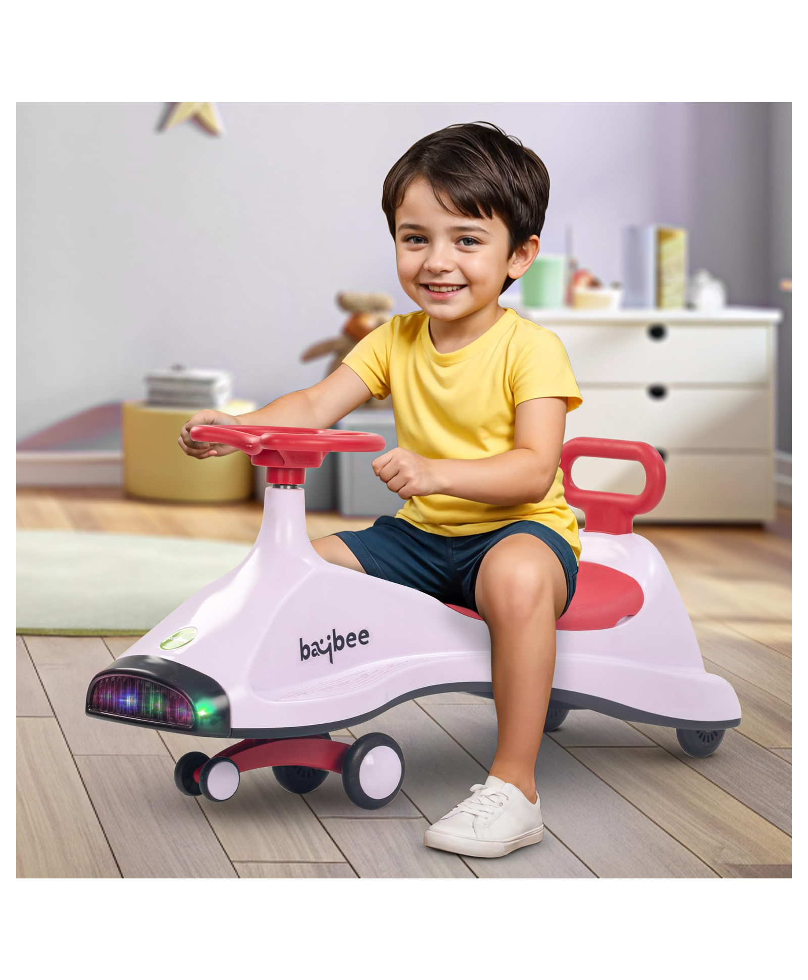 Baybee Primo Kids Magic Swing Cars for Kids | Push Ride on Baby Car with 360° Steering, LED Lights, Music & Storage | Twister Ride on Toy Kids Car | Magic Car for Kids (Pink)-picture-33