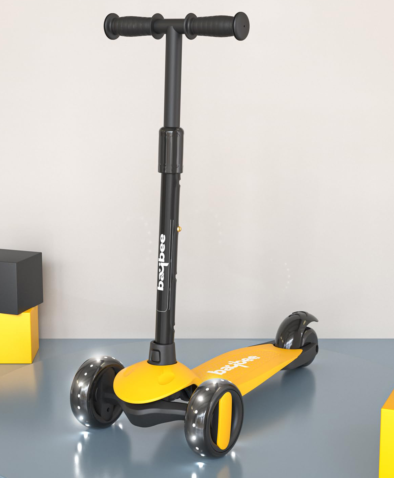 Baybee Alpha Kick Scooter for Kids, Smart 3 Wheel Kids Scooter with 4 Height Adjustable Handle, Runner Scooter with Led PU Wheels & Brake, Skate Scooter for Kids (Yellow)-picture-44