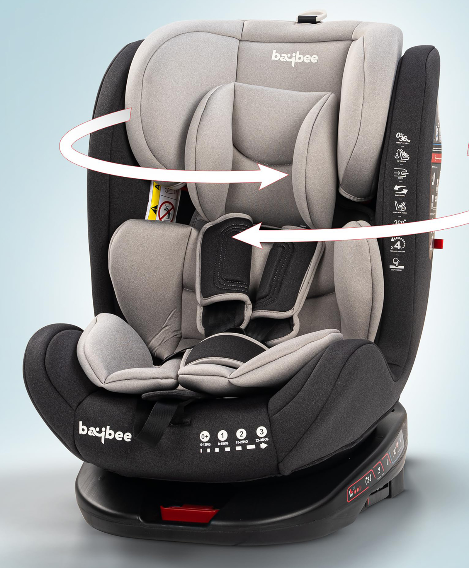 Baybee Convertible Car Seat for Baby with 360° Rotatable, ISOFIX, 3 Position Recline, Headrest Adjustable | ECE R44/04 Safety Certified | Baby Car Seat for Toddlers Kids Boys Girls (Grey)-picture-23