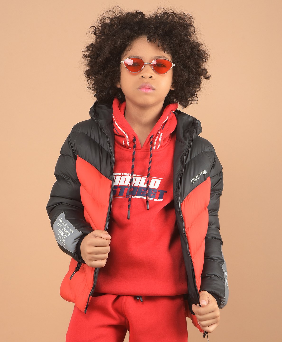 CRIMSOUNE CLUB Full Sleeves Colour Blocked Hooded Puffer Jacket - Black-picture-24