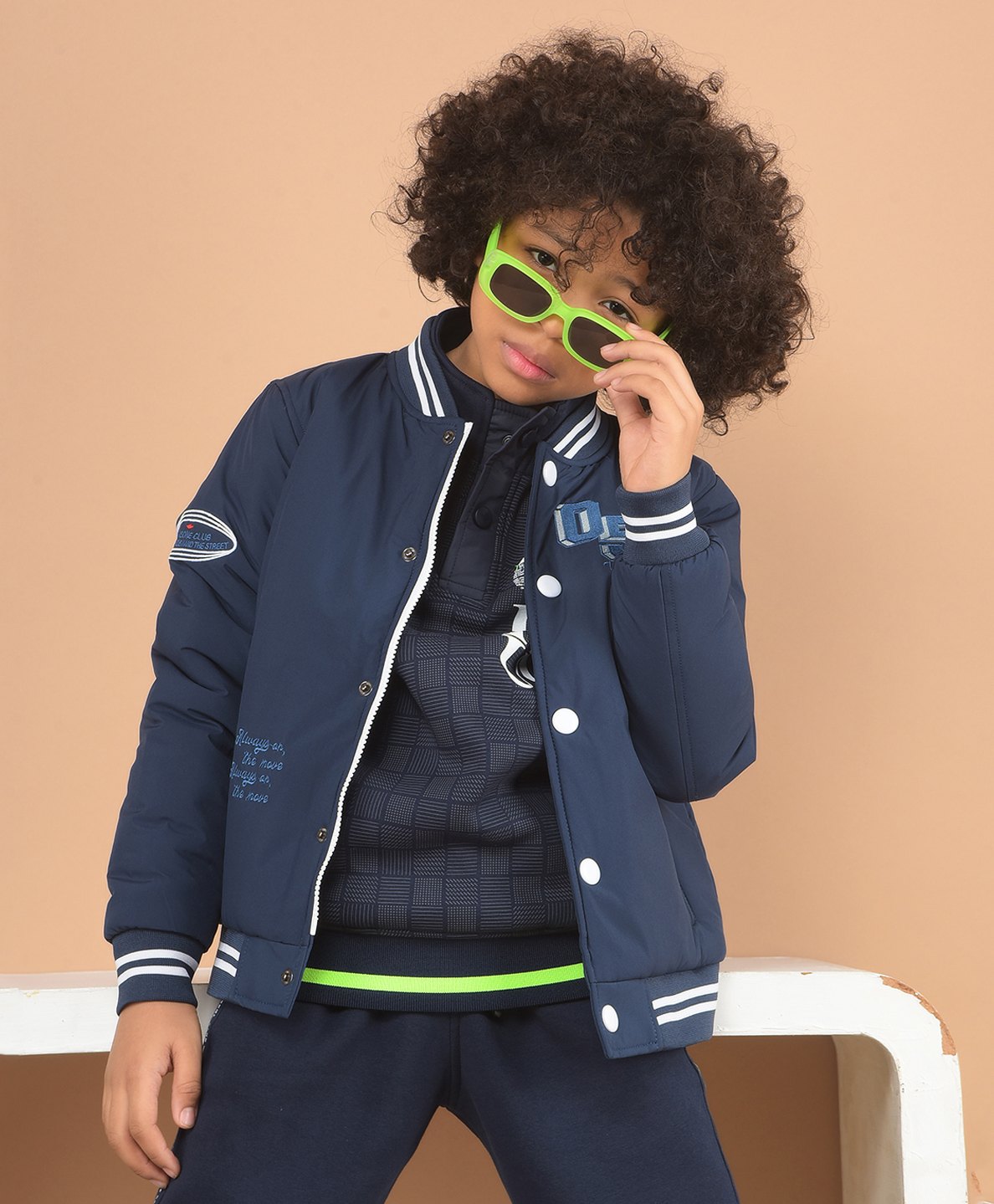 CRIMSOUNE CLUB Full Sleeves We Don't Damage We Create Text Embroidered Bomber Jacket - Navy Blue-picture-10
