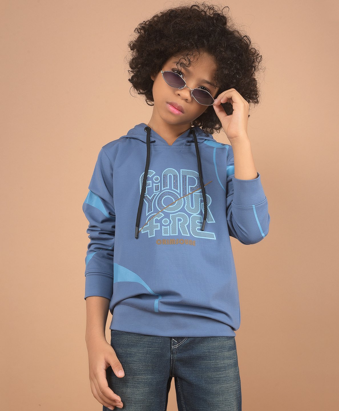 CRIMSOUNE CLUB Viscose Full Sleeves Find Your Fire Text Printed Hooded Sweatshirt - Blue-image-49