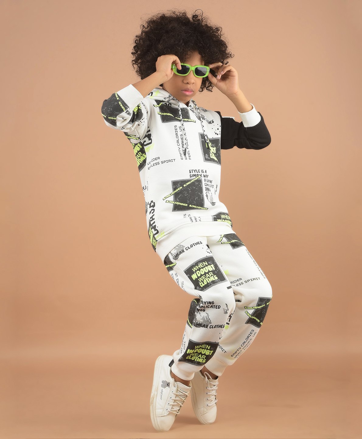 CRIMSOUNE CLUB Cotton Full Sleeves Text Printed Hooded Sweatshirt With Coordinating Joggers Set - White-picture-21