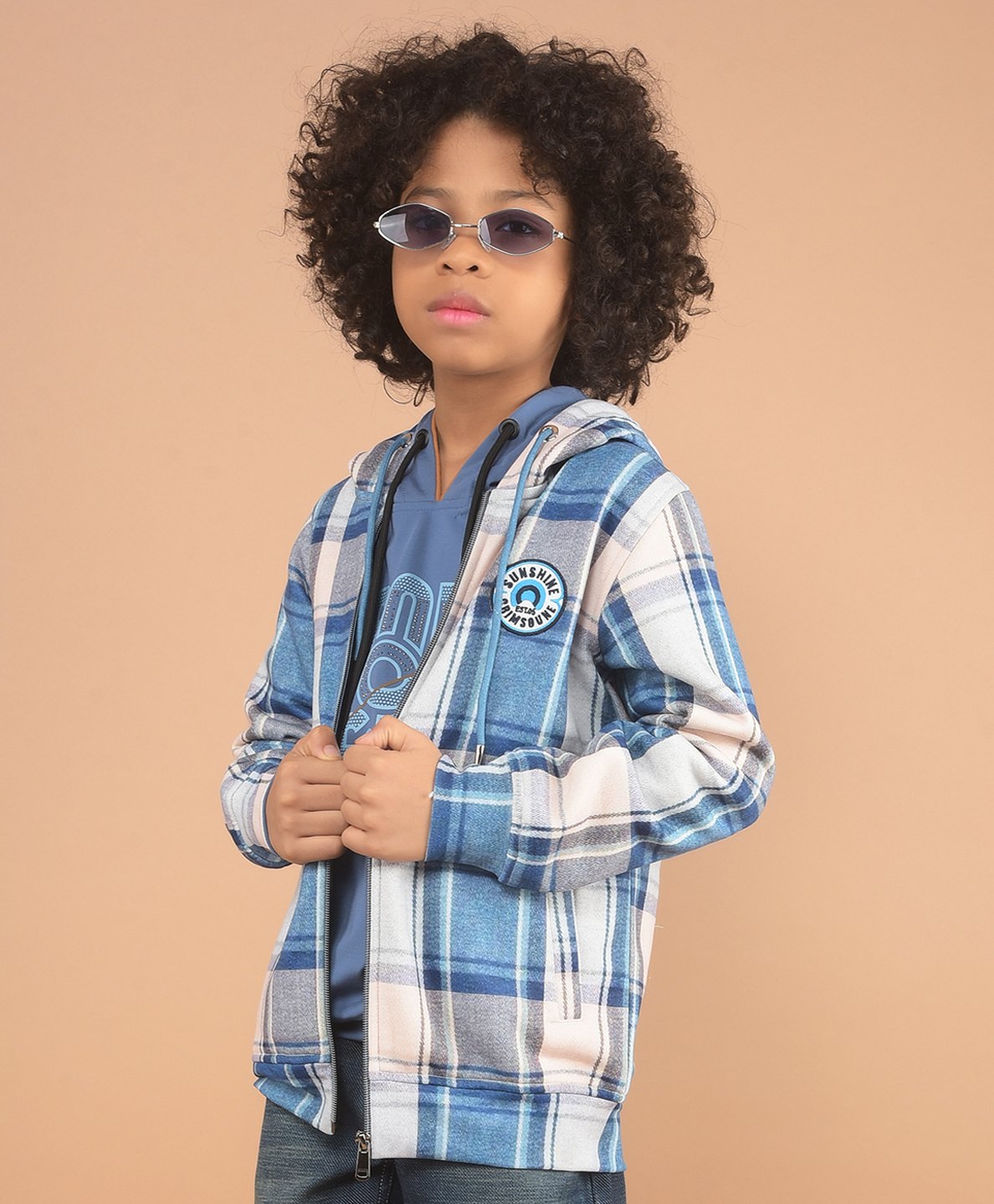 CRIMSOUNE CLUB Full Sleeves Checked Front Zipper Sweatshirt - Blue-picture-11