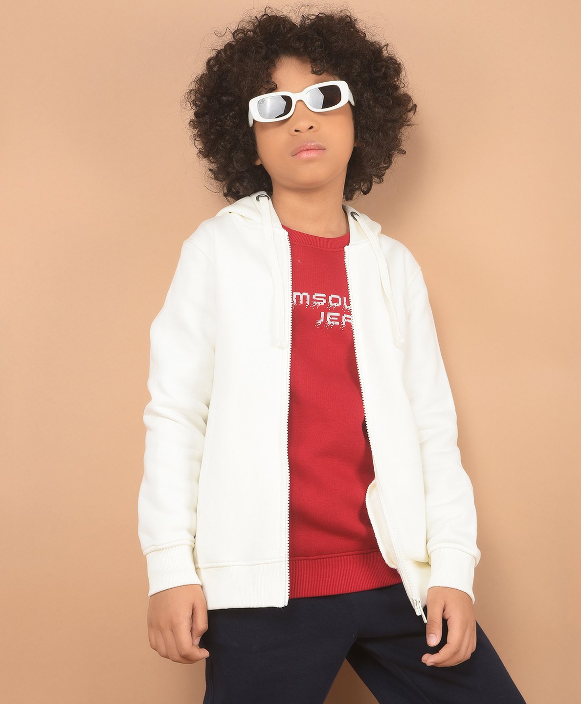 CRIMSOUNE CLUB Cotton Full Sleeves Solid Front Zipper Sweatshirt - White-picture-18