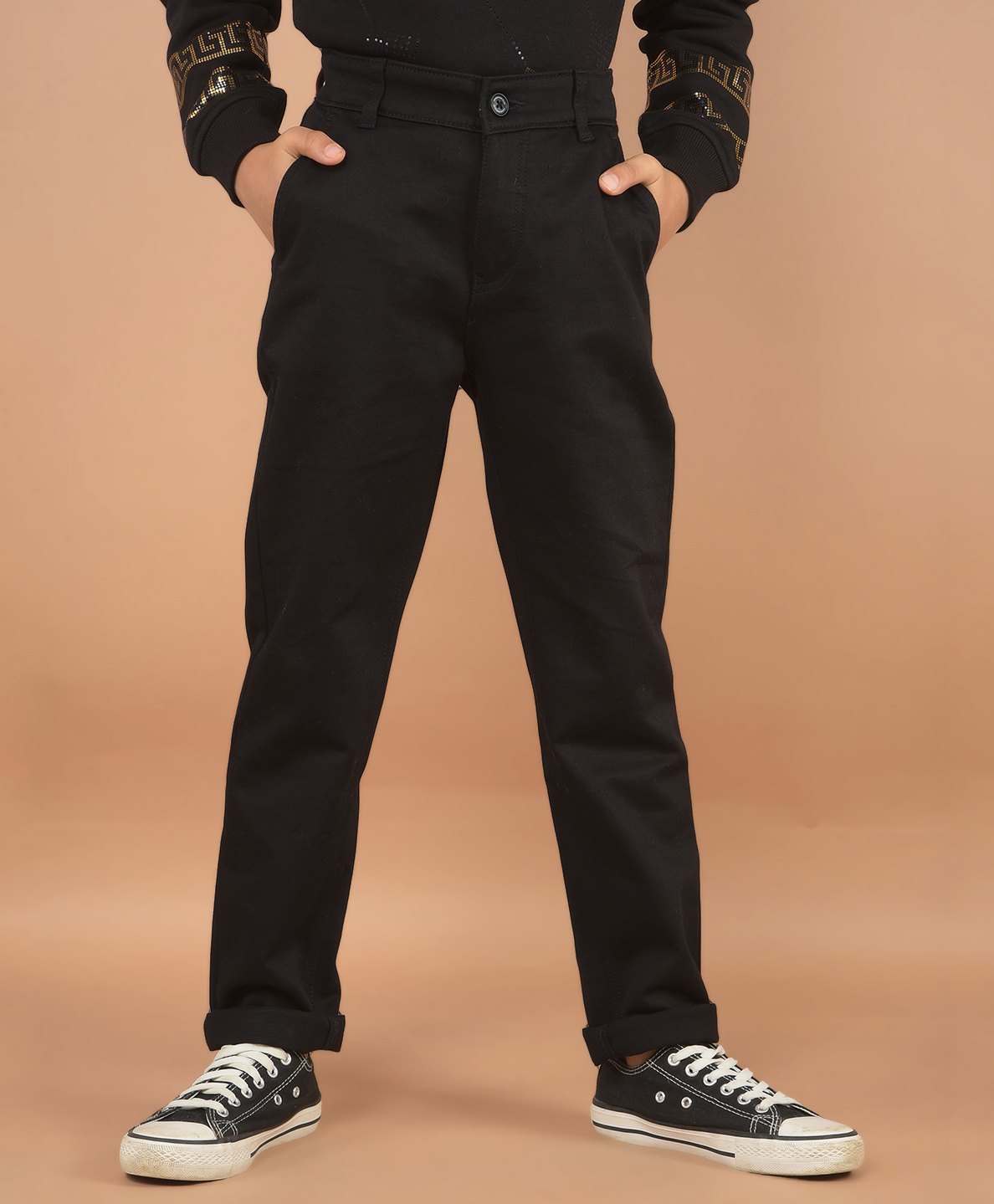 CRIMSOUNE CLUB Cotton Solid Trousers - Black-picture-27