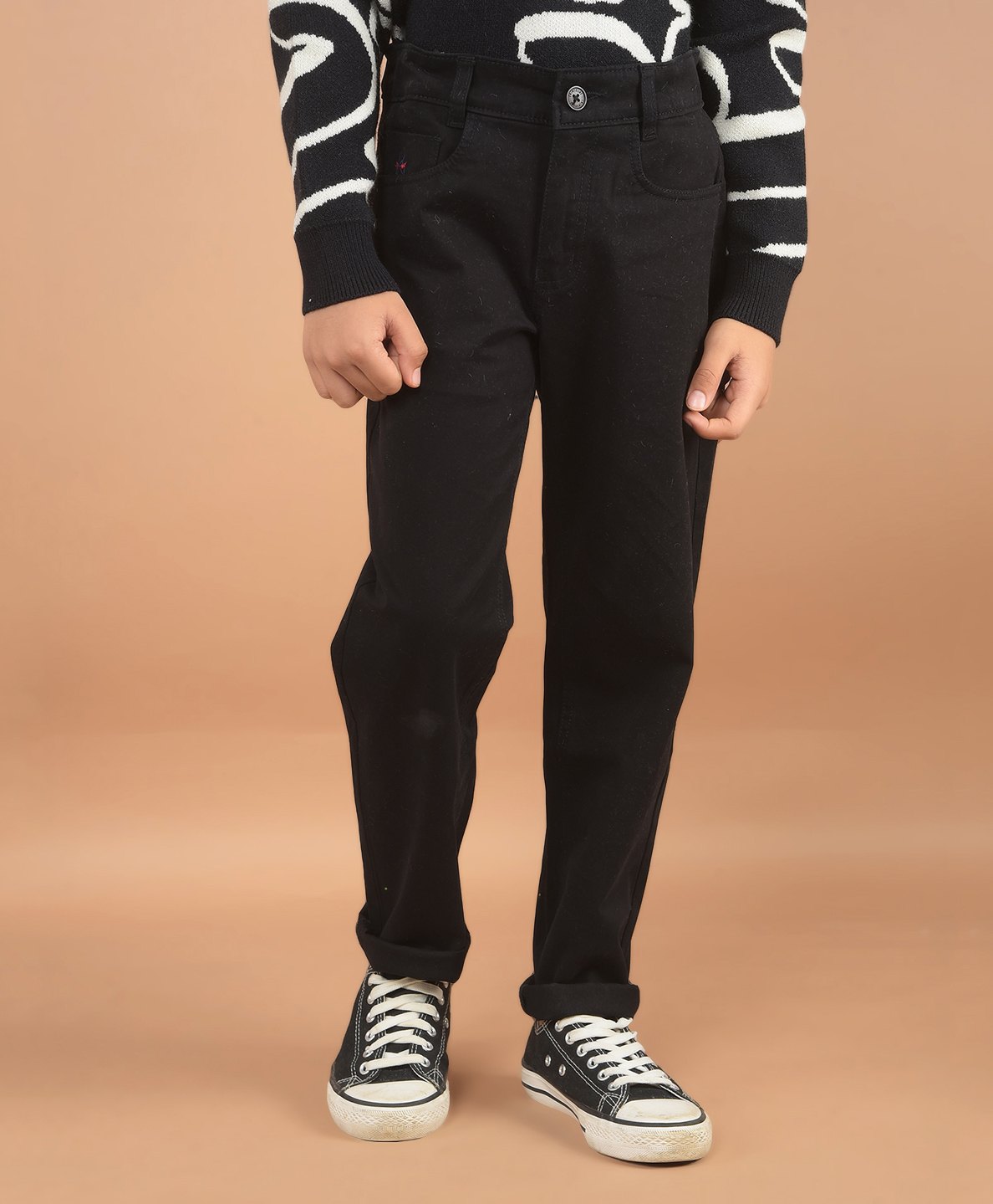 CRIMSOUNE CLUB Cotton Solid Trousers - Black-picture-11