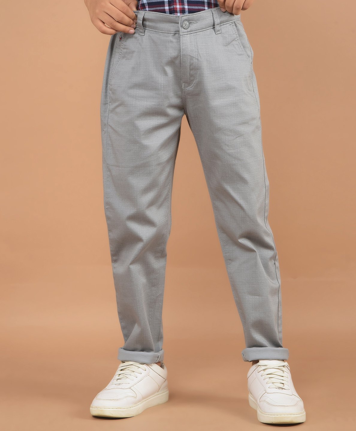 CRIMSOUNE CLUB Cotton Solid Trousers - Grey-picture-41