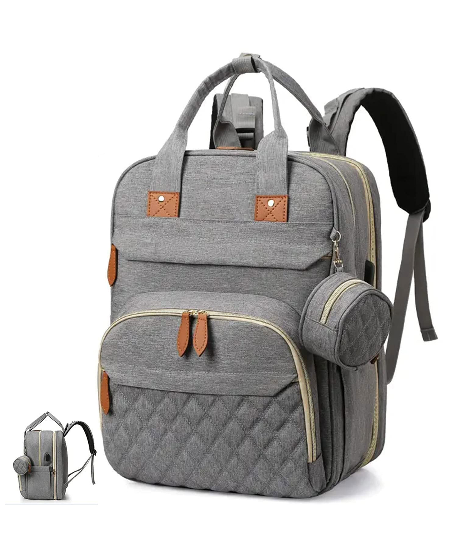 Winnies Waterproof Diaper Backpack For Mothers Travel, Multi Function Nappy Bags - Grey-picture-27