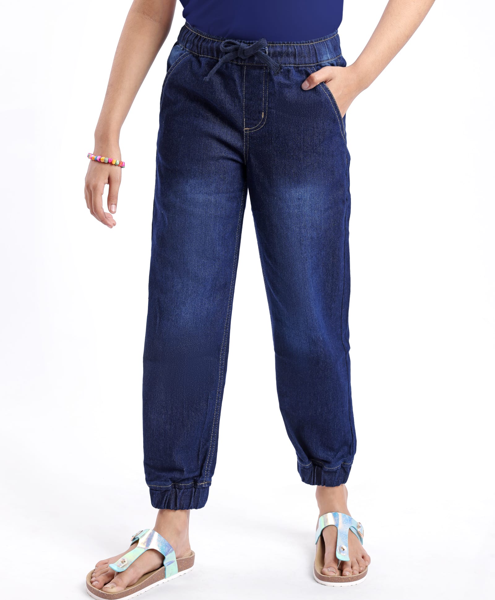 Pine Kids Woven Full Length Solid Washed Denim Jeans - Navy Blue-picture-17