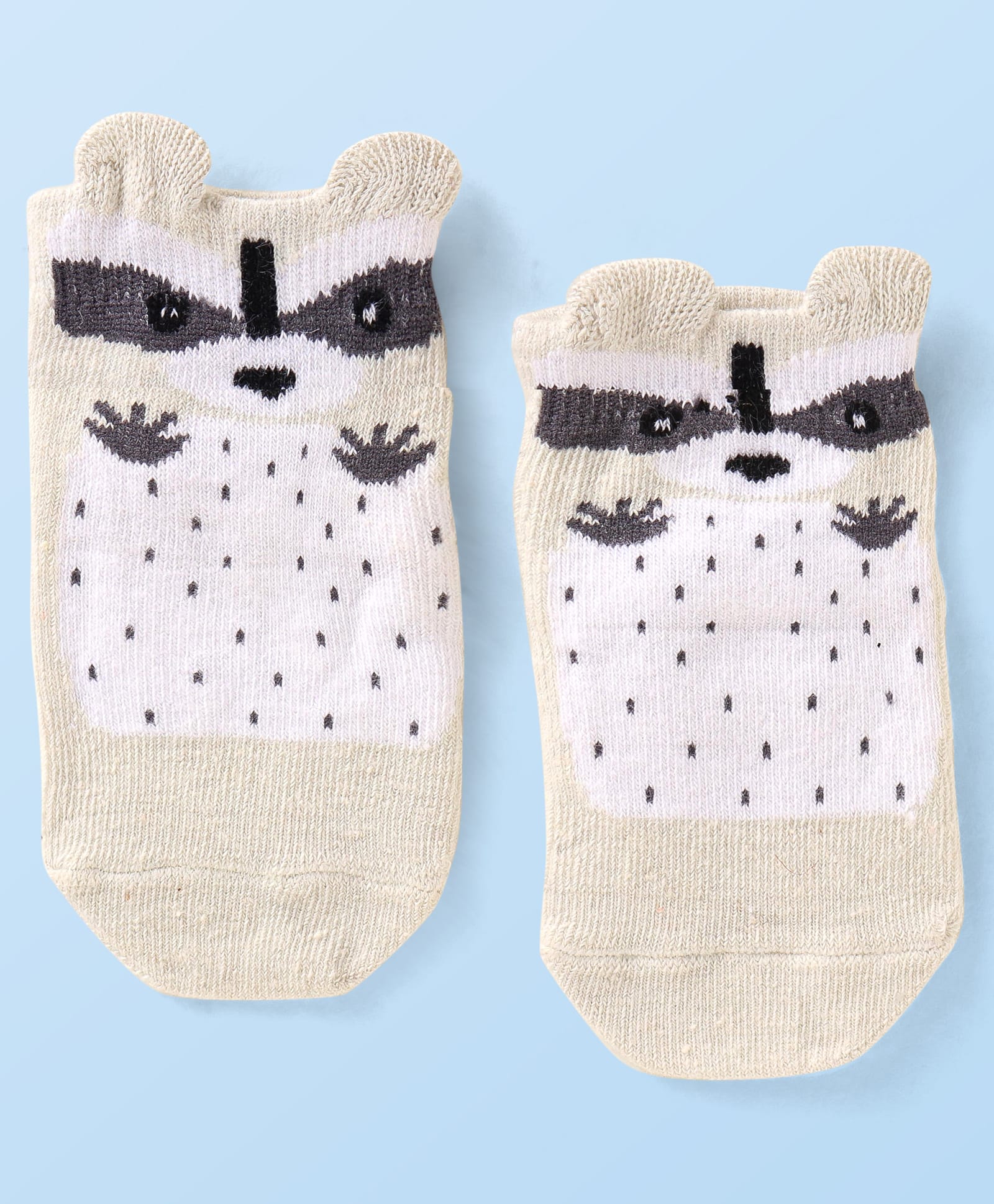 cute walk by babyhug Cutewalk by Babyhug Knit Anti-Bacterial Ankle Length Anti-Skid Sock with Raccoon Applique - Cream-picture-33
