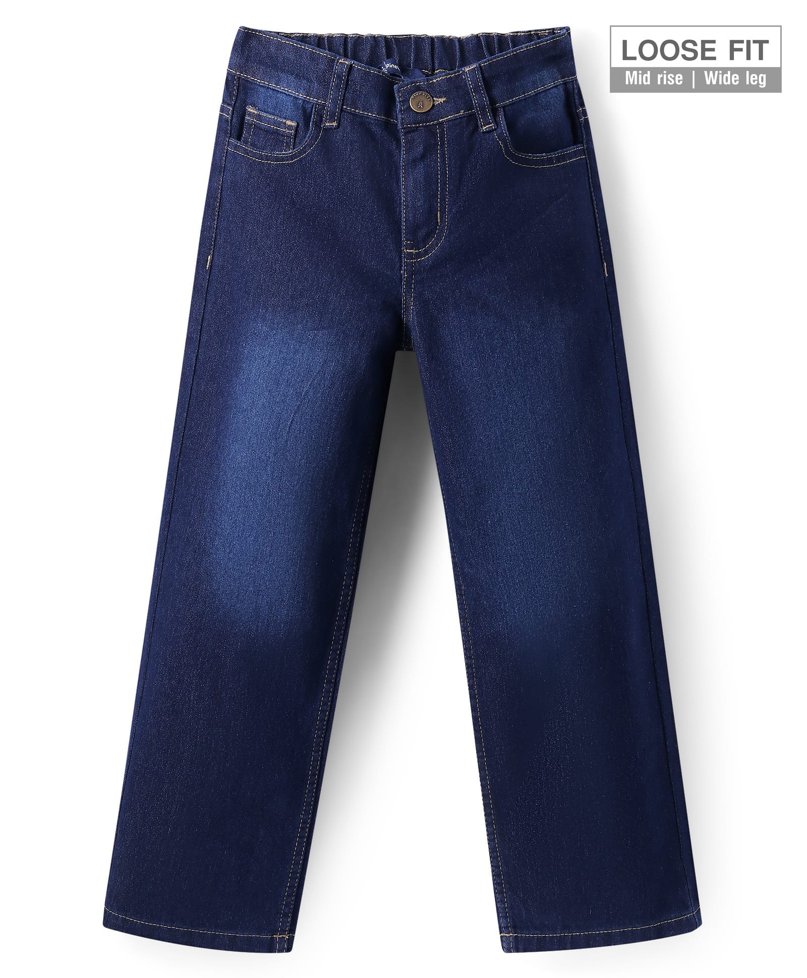 Pine Kids Woven Full Length Solid Washed Denim Jeans - Navy Blue-image-45