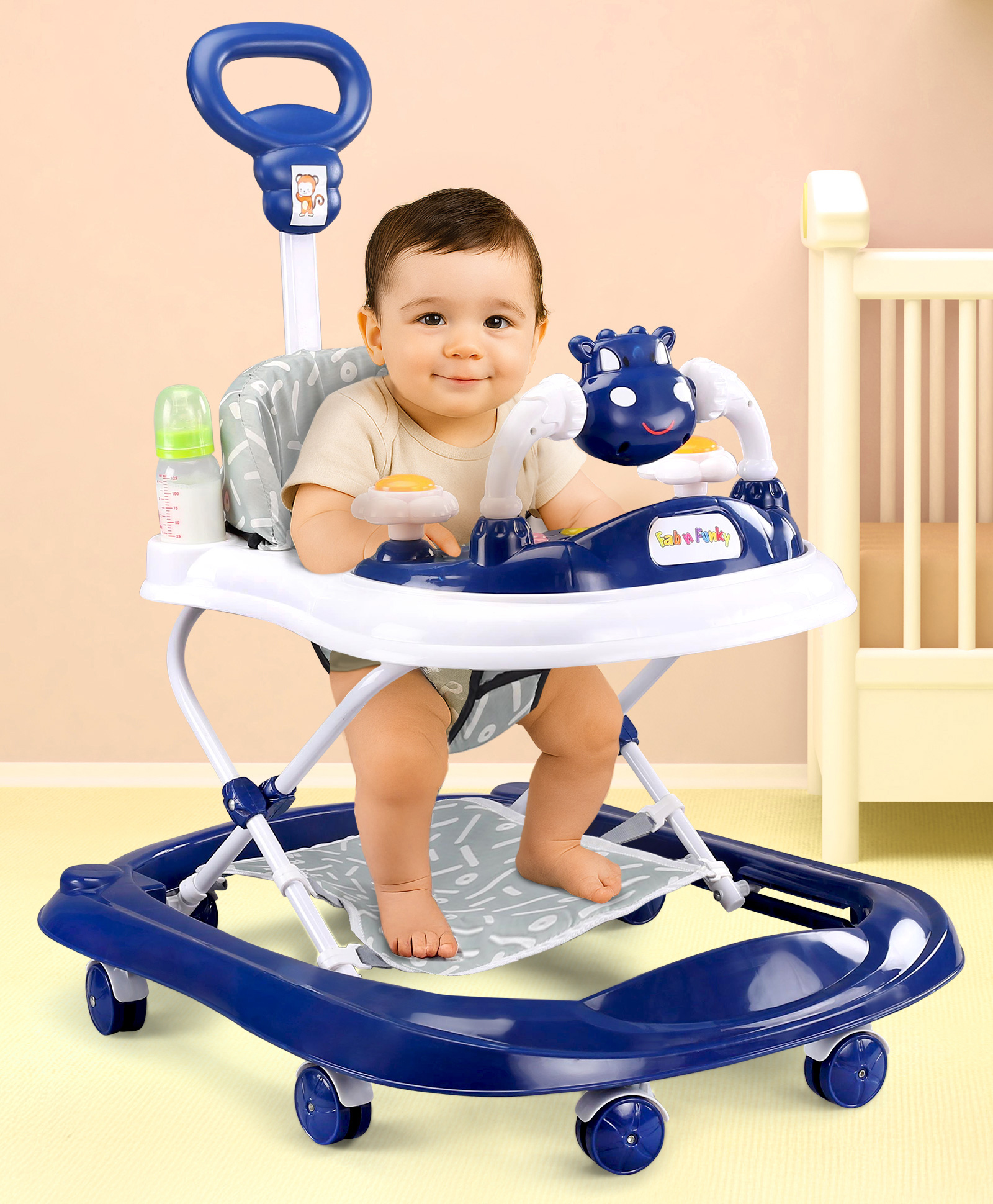 Baby Walker with Parental Push Handle & Music - Navy Blue-image-32