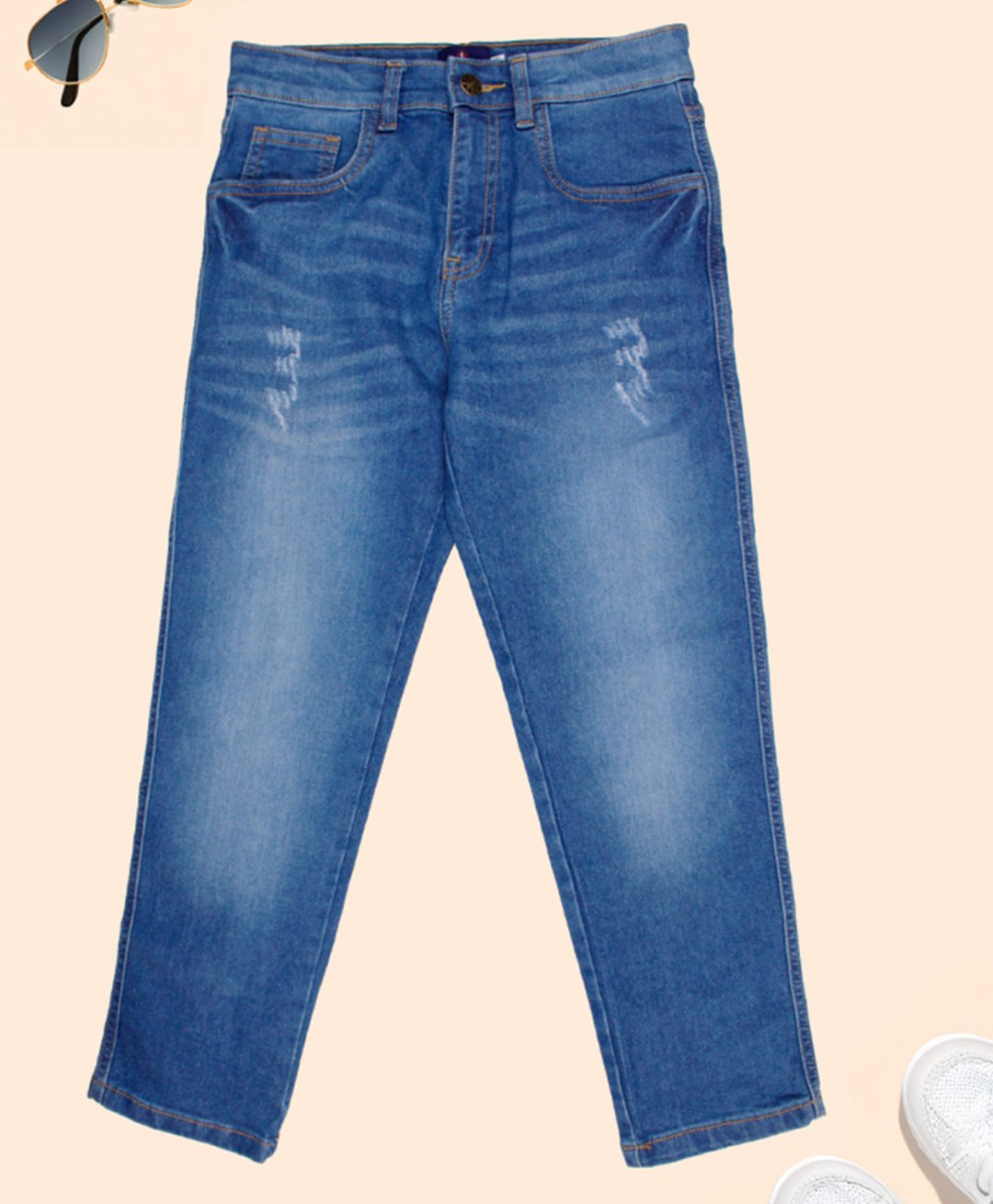 Kiddopanti Denim Mild Distressed & Washed Jeans - Blue-picture-21