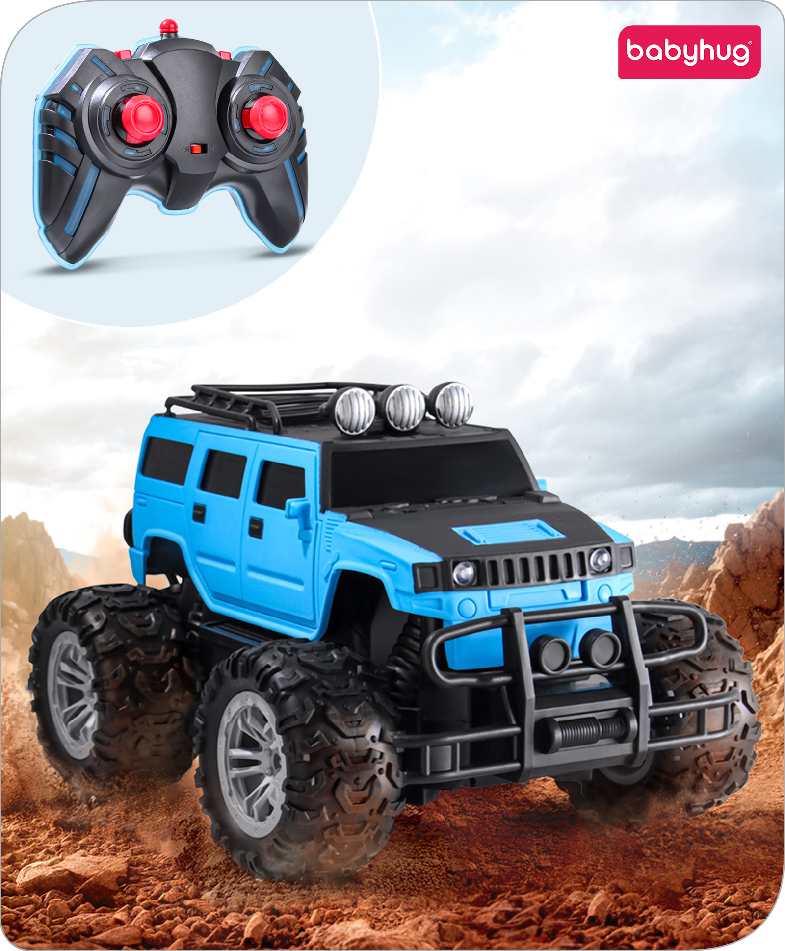Babyhug Premium Off Roader Rechargeable Remote Control Truck With Normal & Turbo Speed & 4 Headlight Modes - Sky Blue
