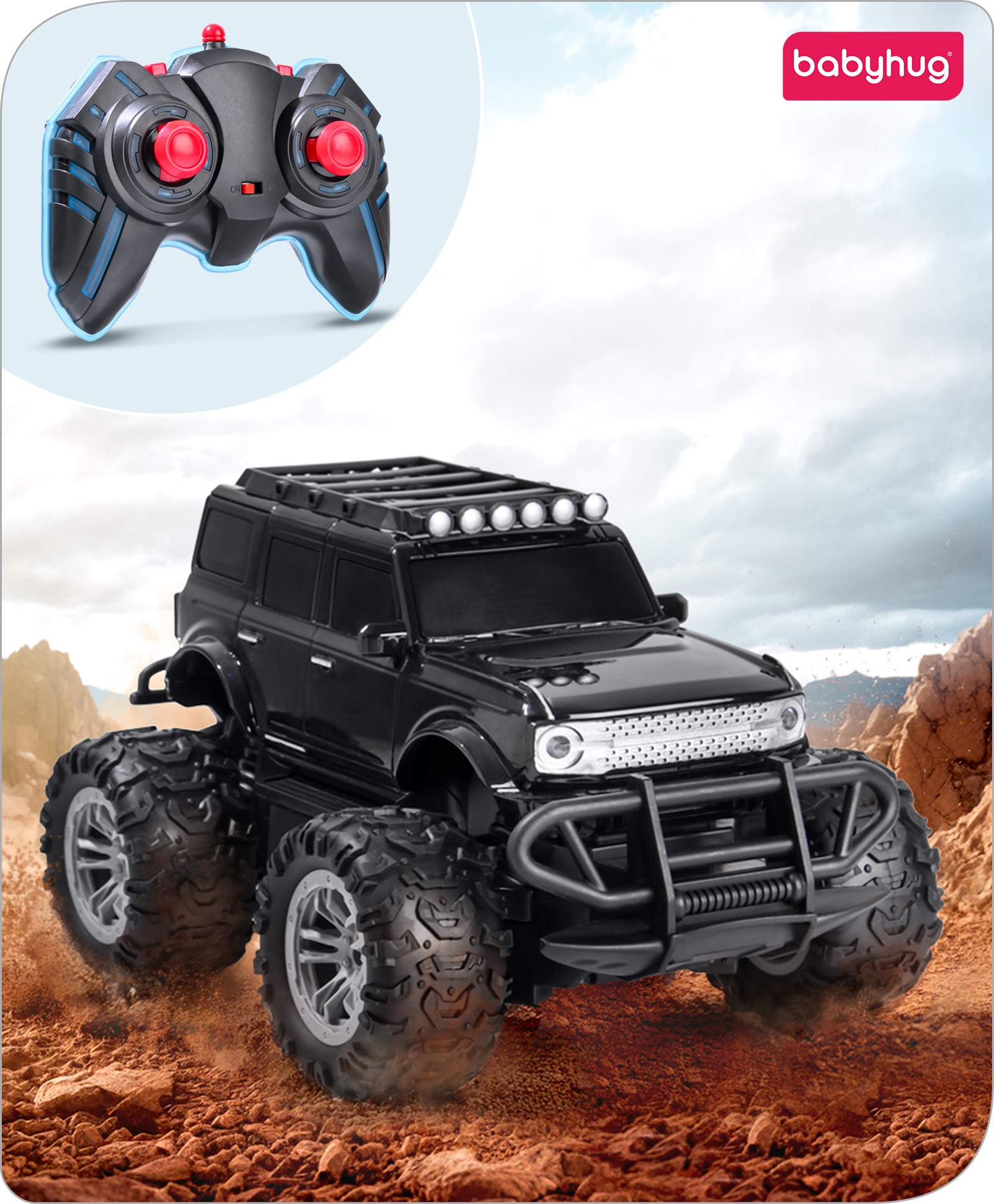 Babyhug Premium Off Roader Rechargeable Remote Control Truck With Normal & Turbo Speed & 4 Headlight Modes - Black
