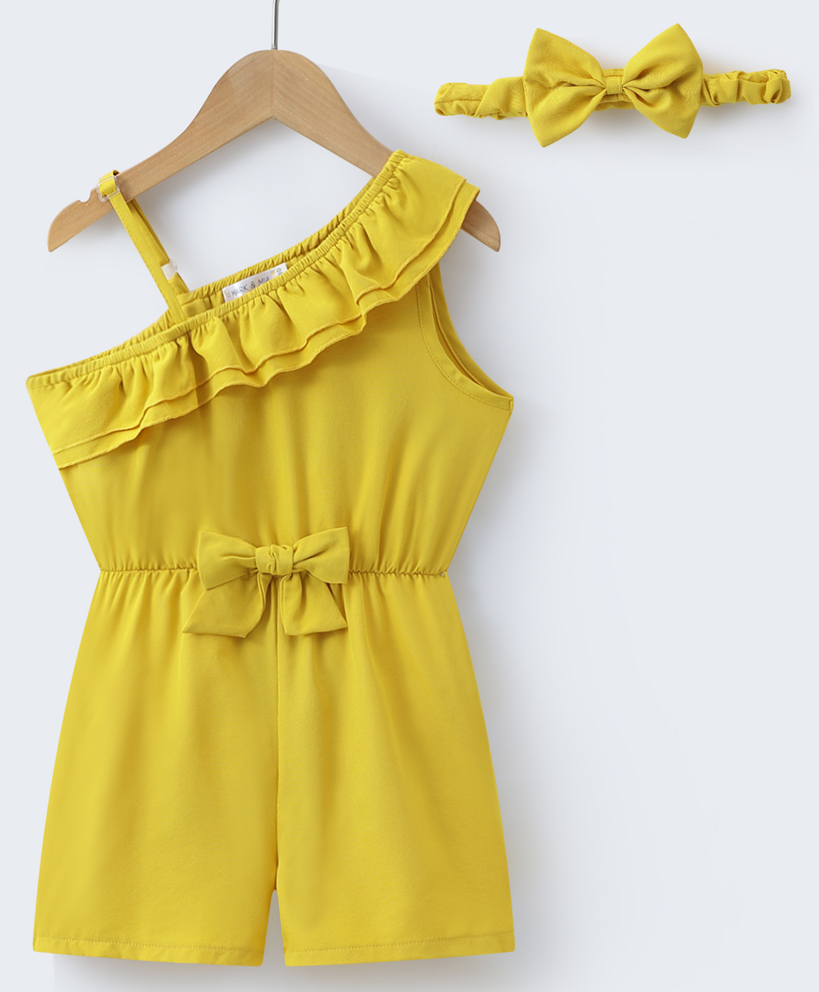 Mark & Mia Sleeveless Solid Jumpsuit With Bow Applique & Headband - Yellow-picture-27