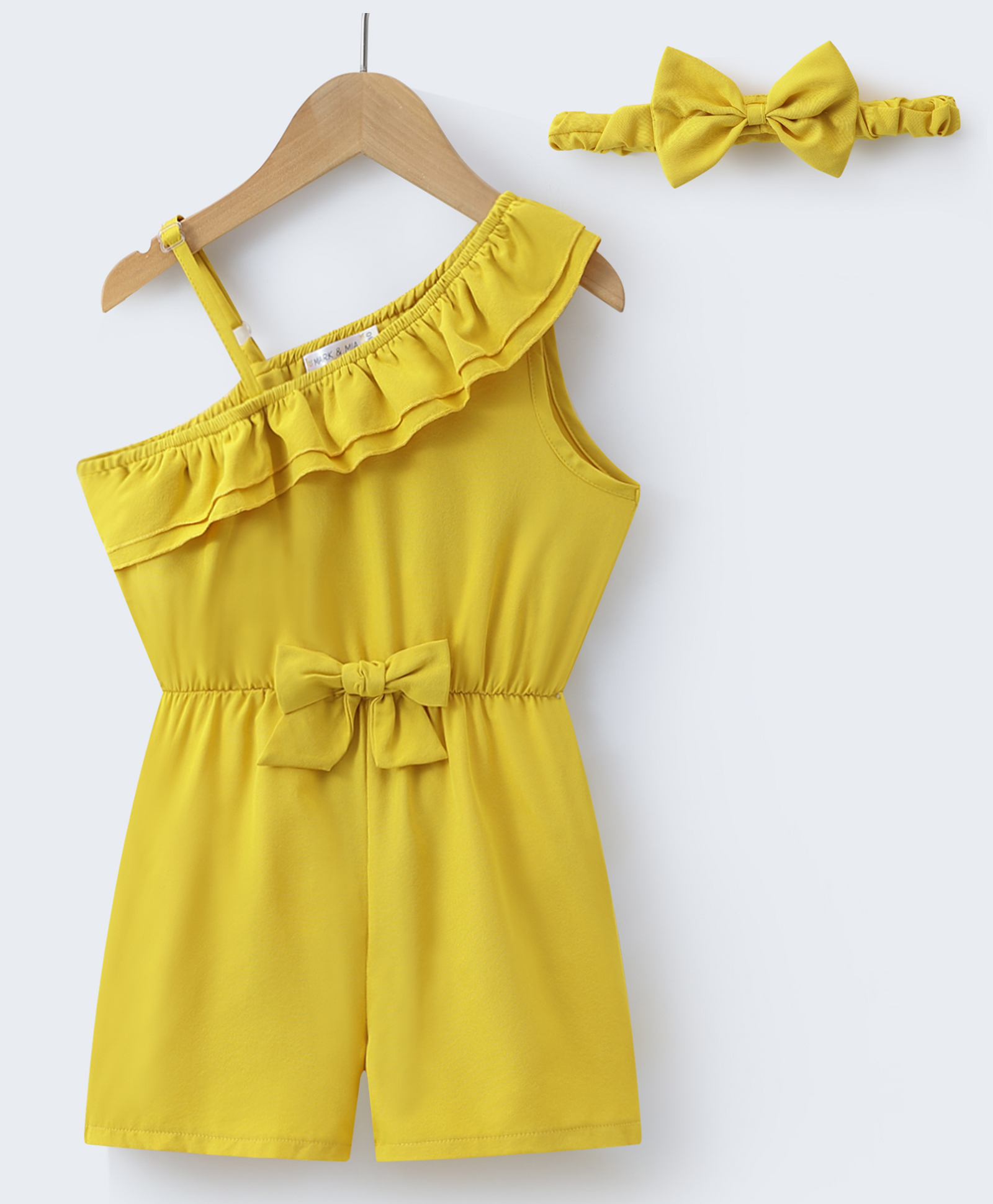Mark & Mia Sleeveless Solid Color Jumpsuit with Headband & Bow Applique - Yellow-picture-36