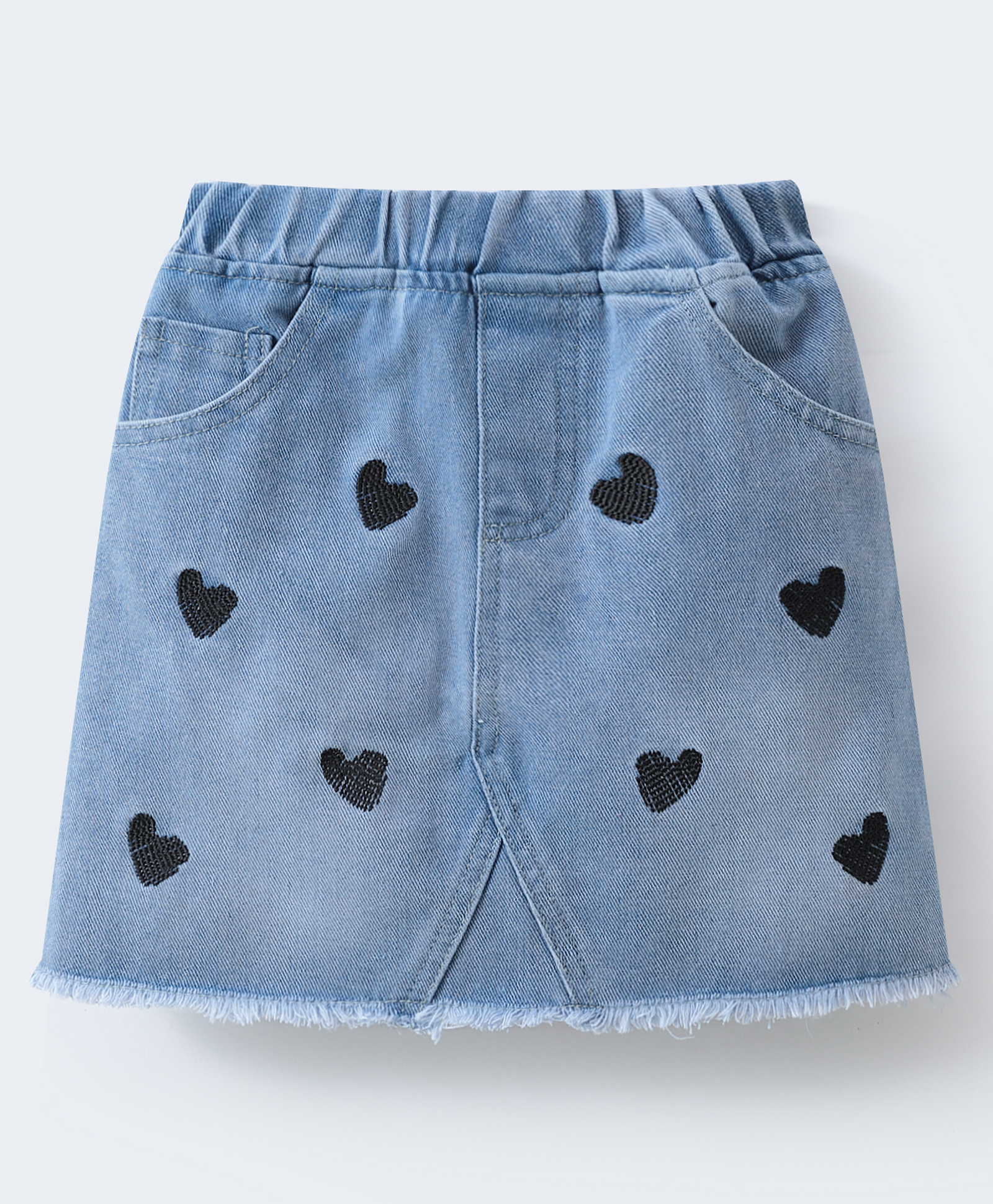 Mark & Mia Knee Length Denim Skirt with Hearts Embroidery - Blue-picture-27