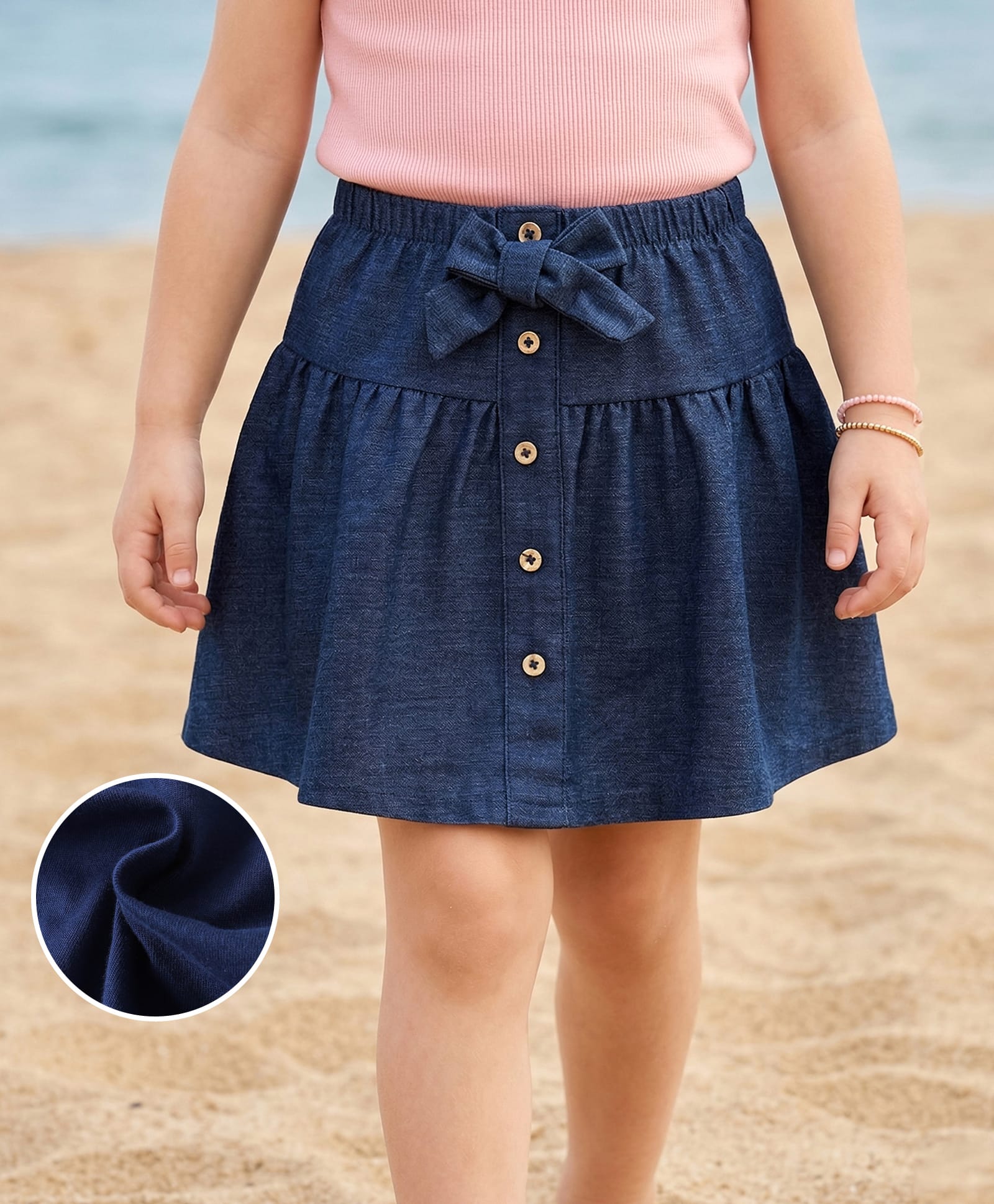 Mark & Mia Solid Above Knee Length Skirt with Bow Applique - Navy Blue-picture-25