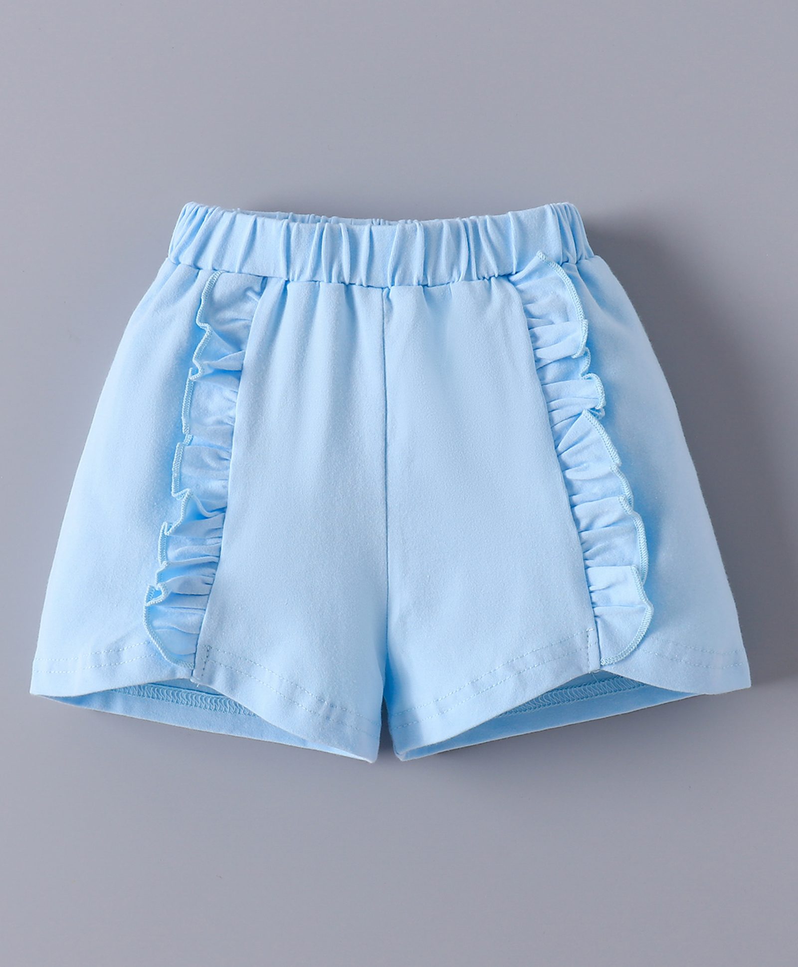 Mark & Mia Cotton Solid Shorts With Frill Detailing - Light Blue-picture-28