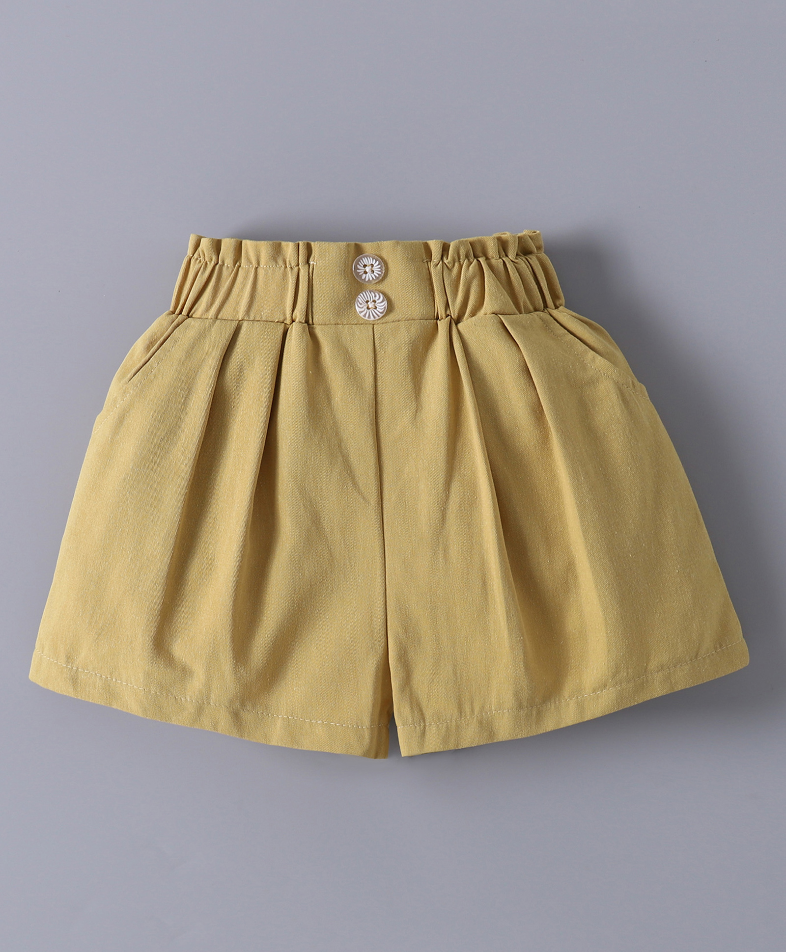 Mark & Mia Solid Cotton Shorts With Button Applique - Khaki-picture-26