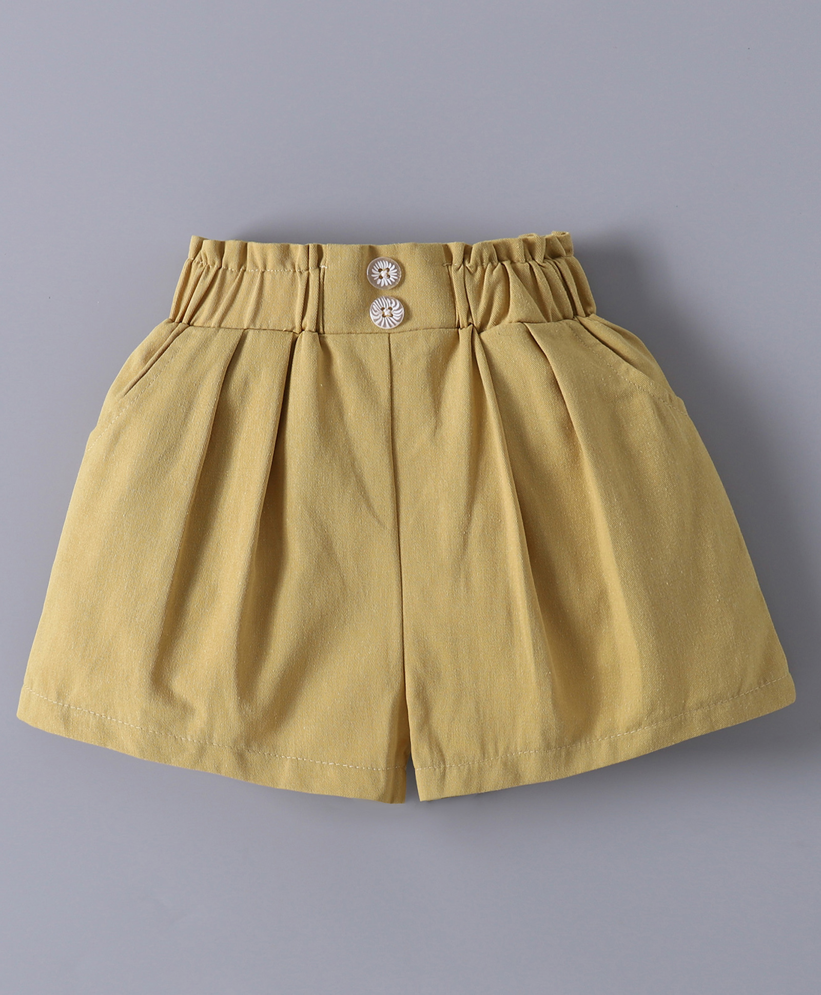 Mark & Mia Solid Cotton Shorts With Button Applique - Khaki-picture-25