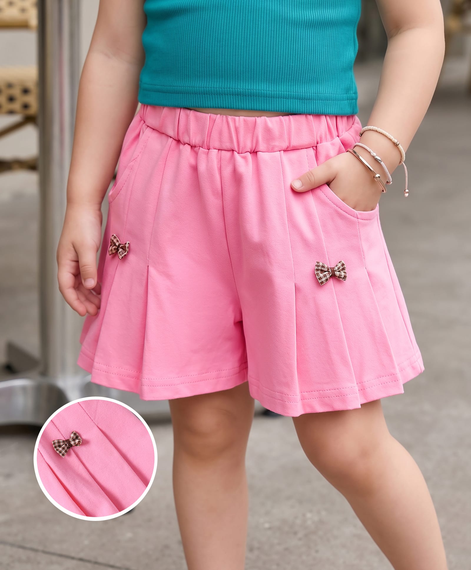 Mark & Mia Solid Cotton Shorts With Bow Applique - Pink-picture-21