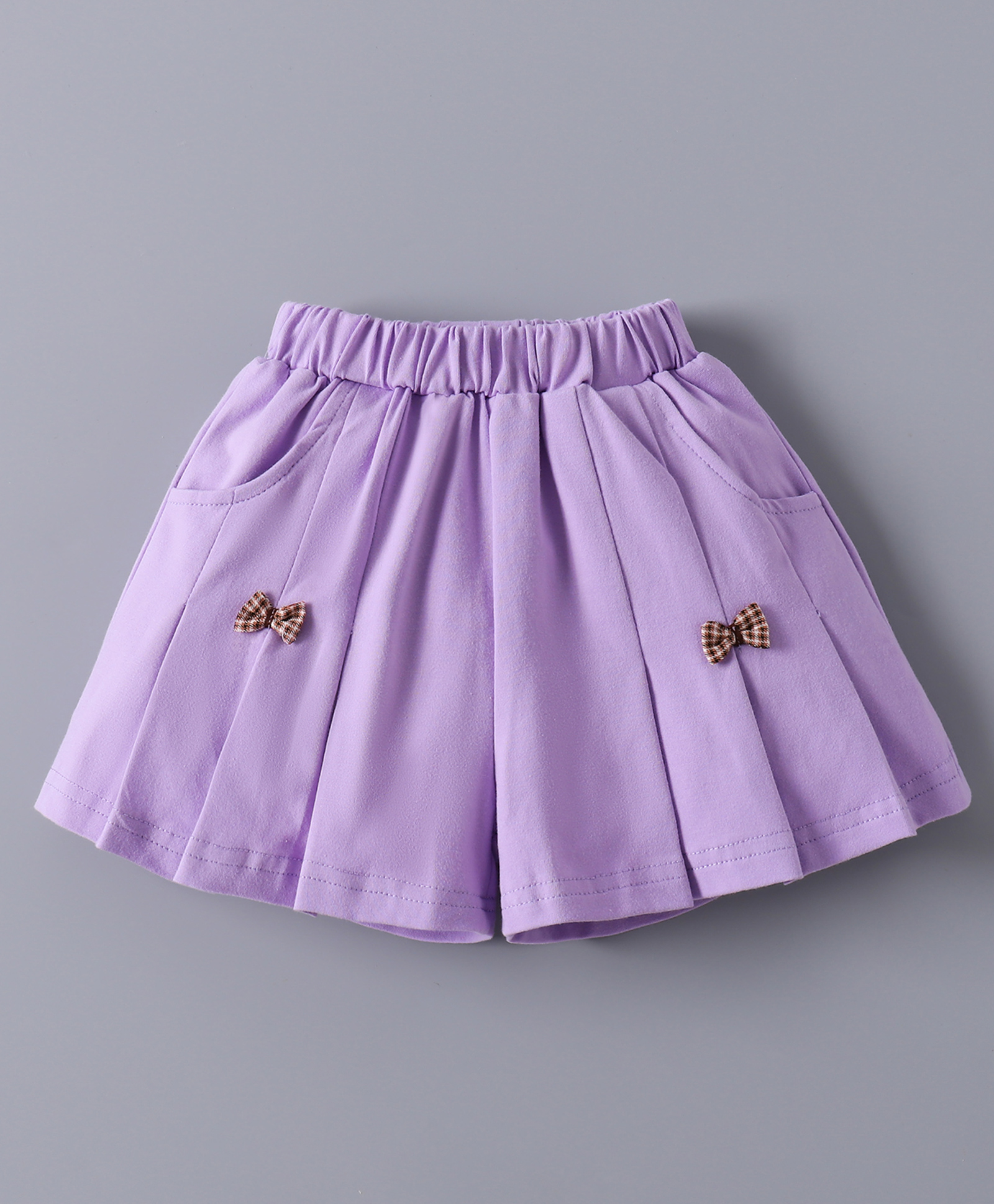 Mark & Mia Solid Cotton Shorts With Bow Applique - Purple-picture-11